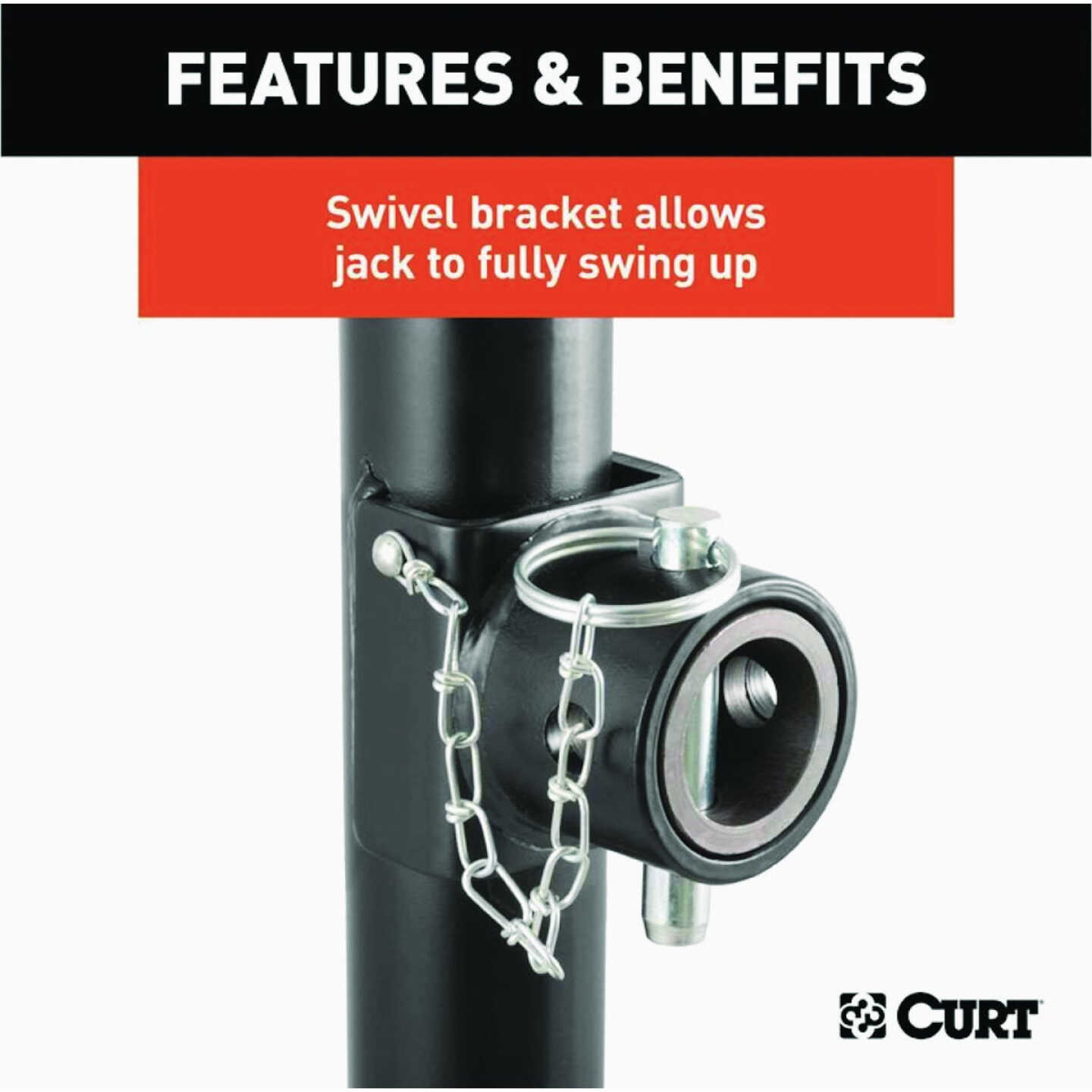 Curt 2000 Lb. Pipe-Mount Swivel Jack With Top Handle, 15 In. Travel Image 4