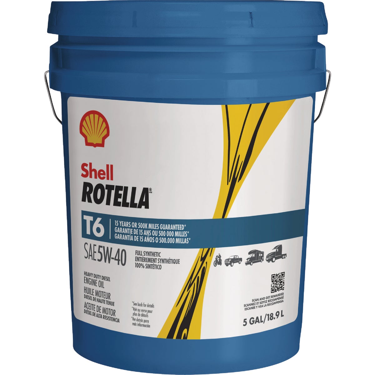 Shell Rotella T6 Full Synthetic 5W-40 Diesel Engine Oil, 5 Gal.