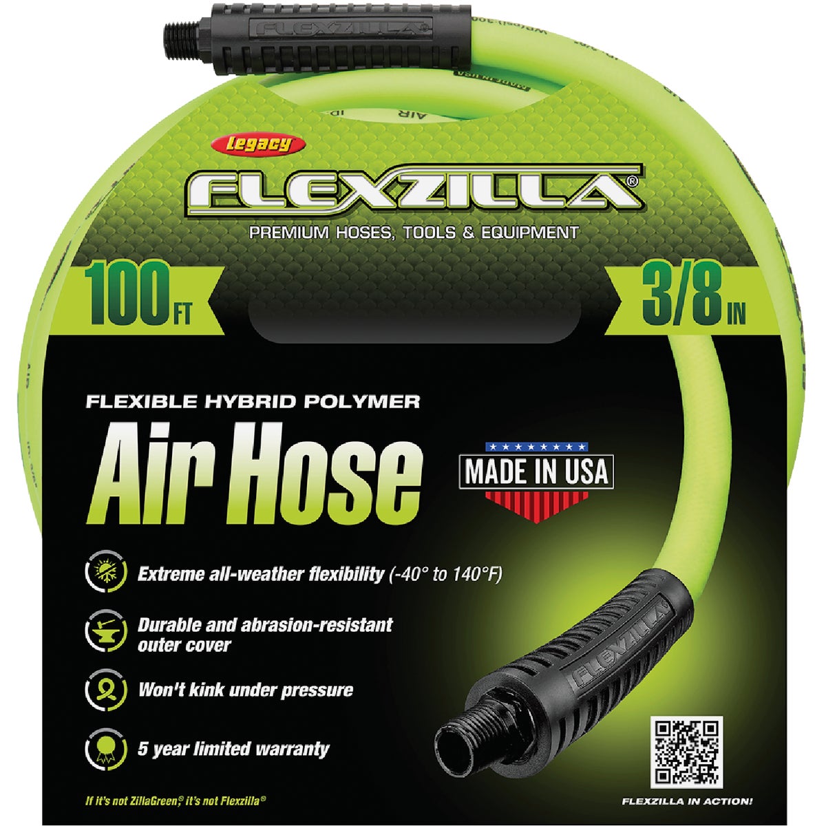Flexzilla 3/8 In. x 100 Ft. Polymer-Blend Air Hose with 1/4 In. MNPT Fittings Image 7