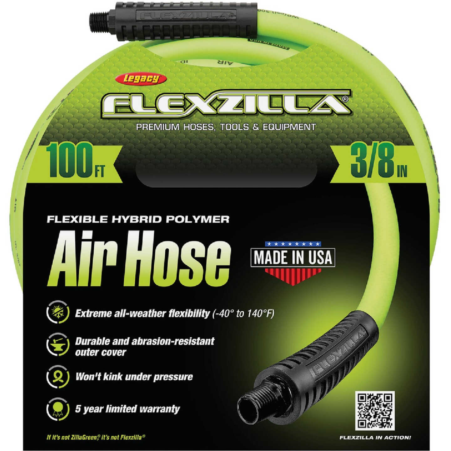Flexzilla 3/8 In. x 100 Ft. Polymer-Blend Air Hose with 1/4 In. MNPT Fittings Image 7