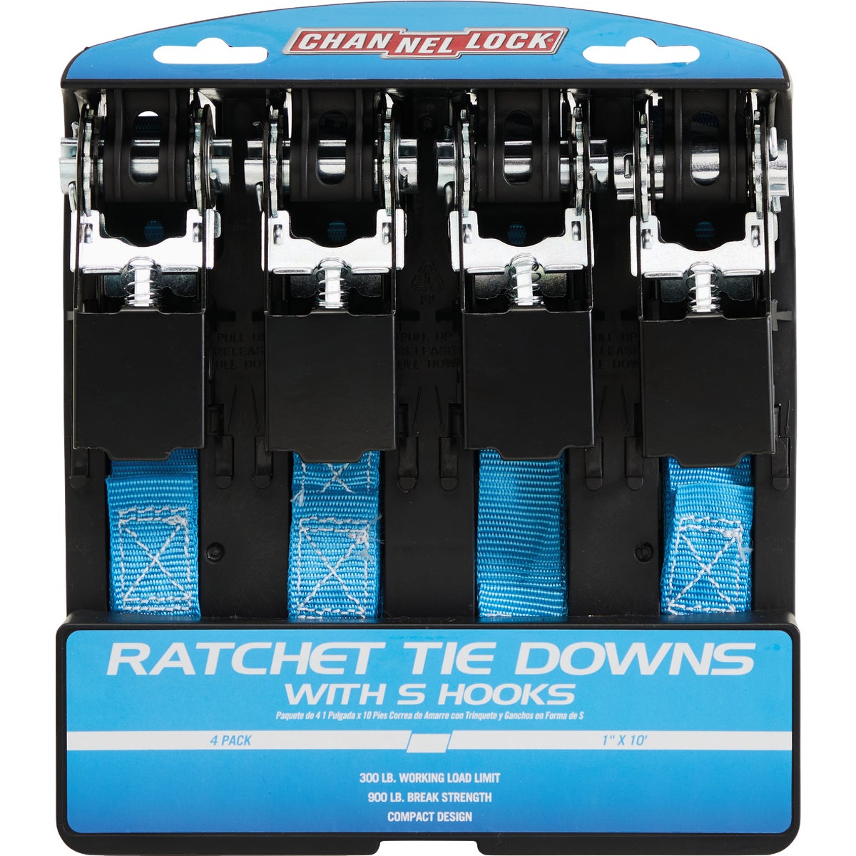 Channellock 1 In. x 10 Ft. Ratchet Tie Down With S Hooks (4-Pack) Image 2