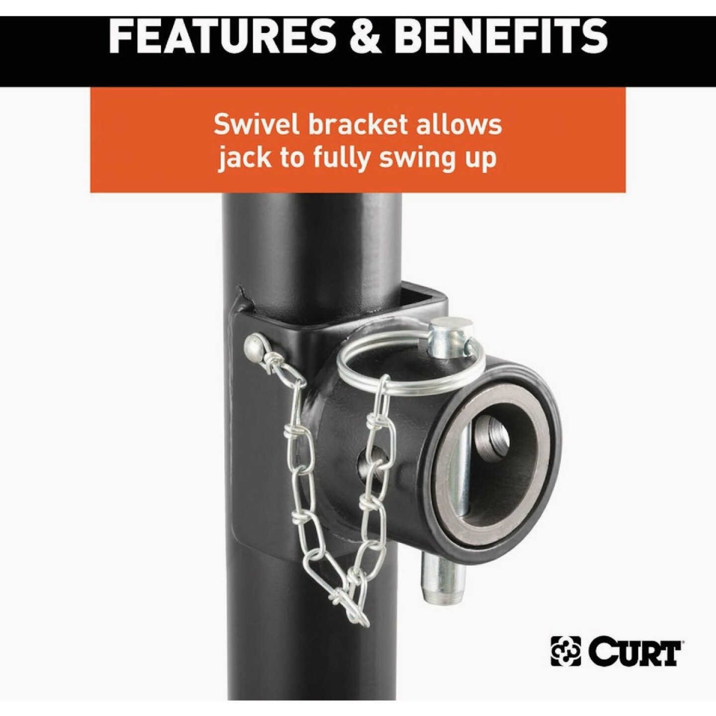CURT 2000 Lb. Sidewind Pipe-Mount Swivel Trailer Jack, 10 In. Travel Image 3
