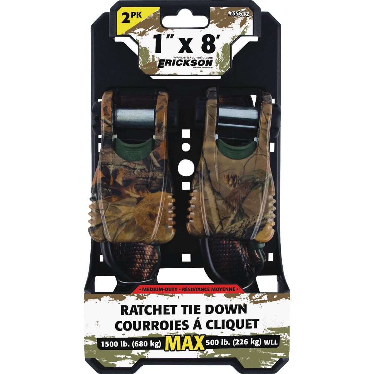 Erickson 1 x 8 Ft. 1500 Lb. Ratchet Tie Down W/Cap Locks Camo (2-Pack) Image 2