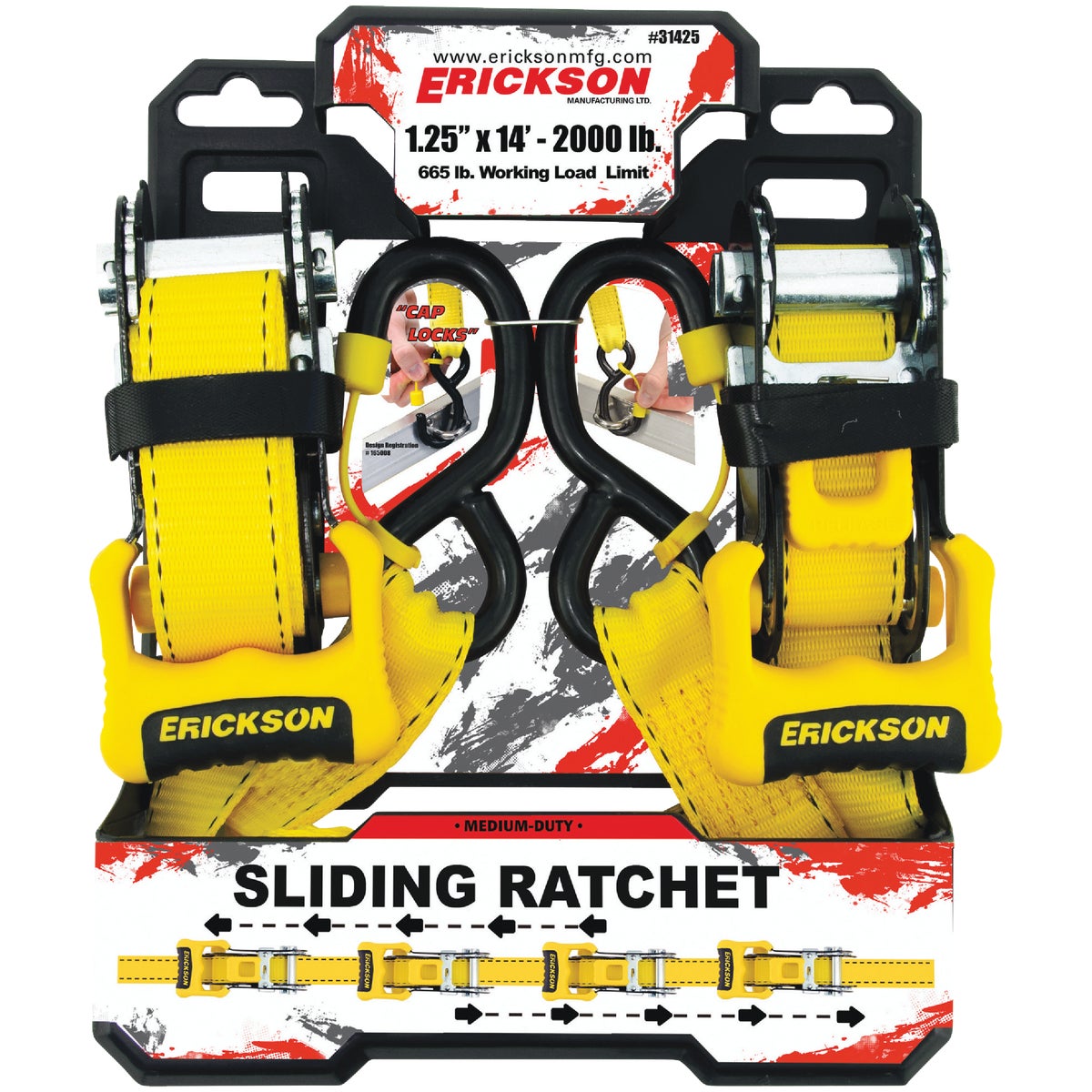 Erickson 1-1/4 In. x 14 Ft. 665 Lb. Sliding Ratchet Strap (2-Pack) Image 3
