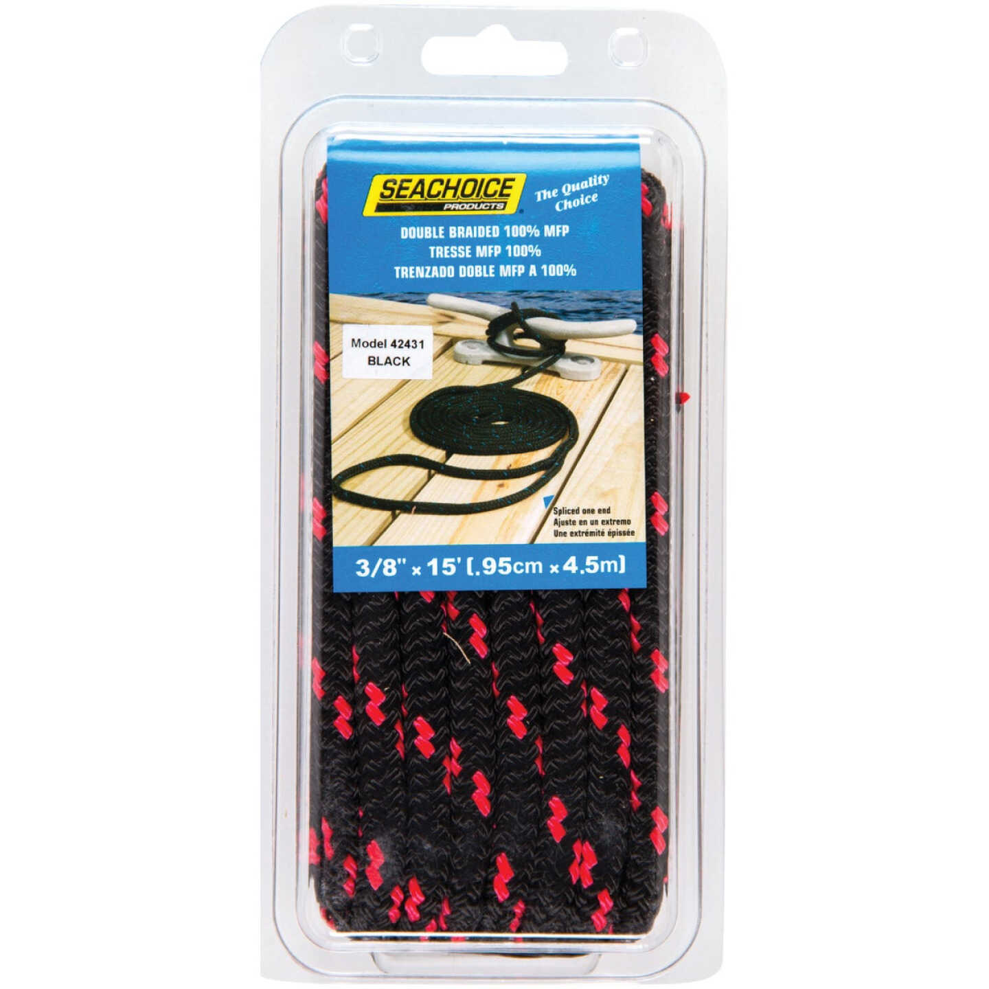 Seachoice 3/8 In. x 15 Ft. Black w/Red Tracer Double Braid Polypropylene Dock Line Image 1
