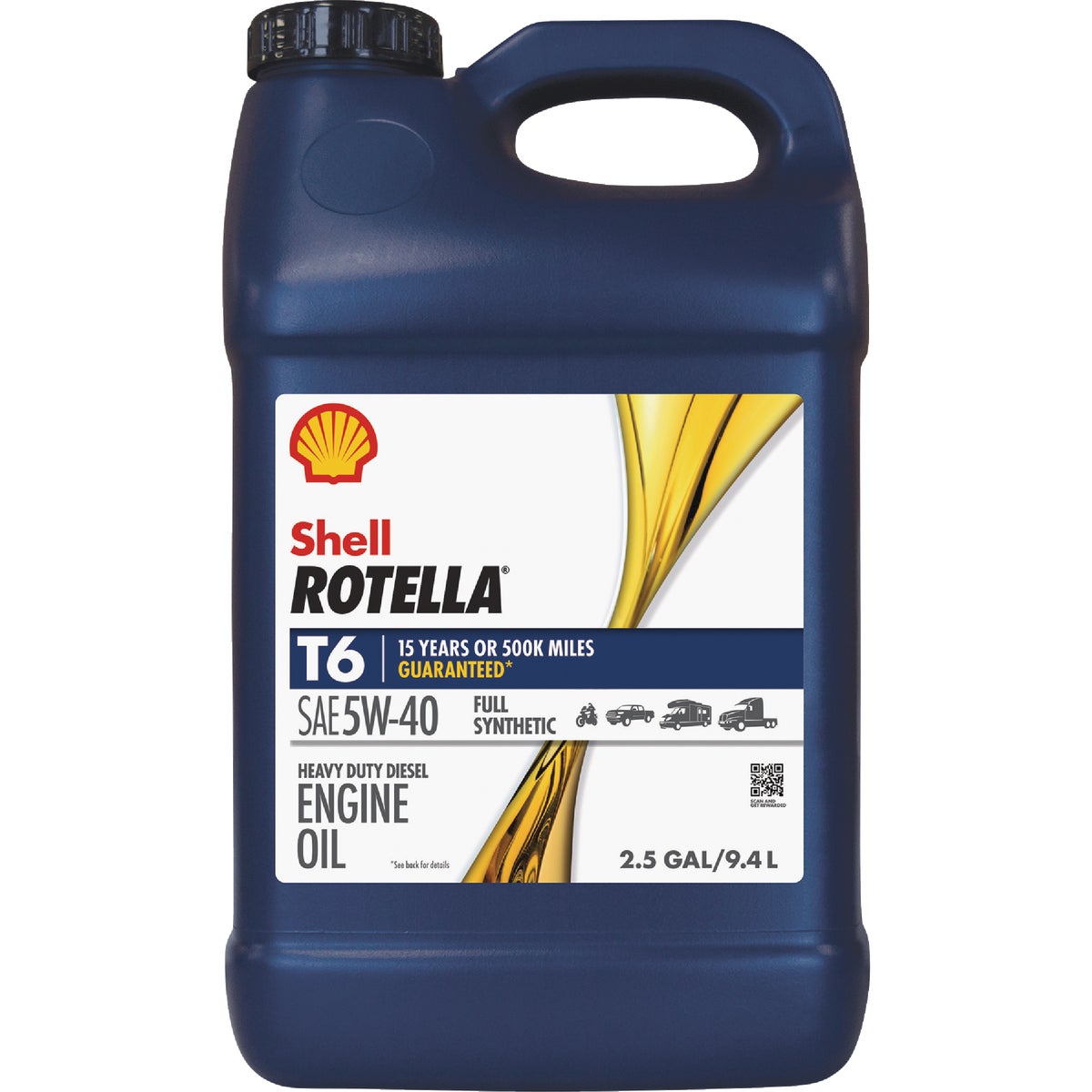 Shell Rotella T6 Full Synthetic 5W-40 Diesel Engine Oil, 2.5 Gal.
