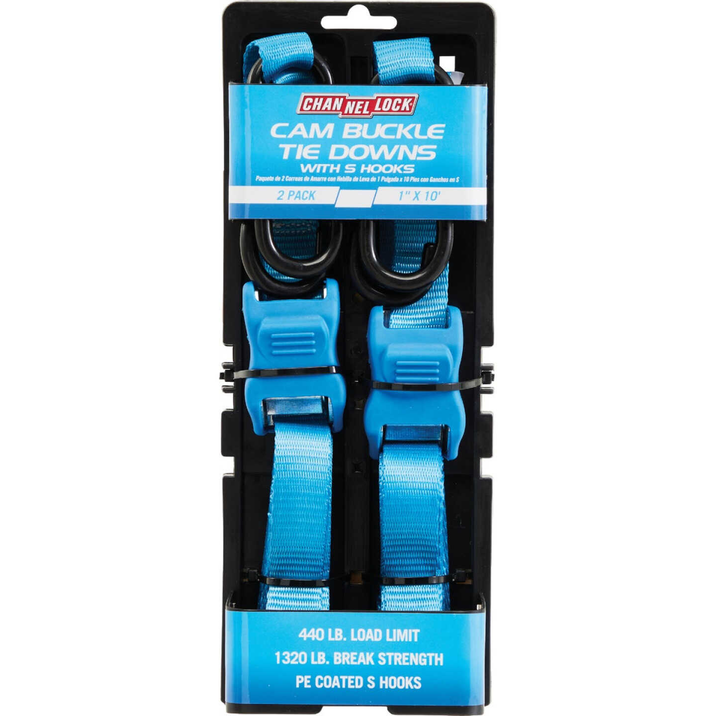 Channellock 2-Piece Cam Buckle Tie Down Strap With S Hooks Image 2