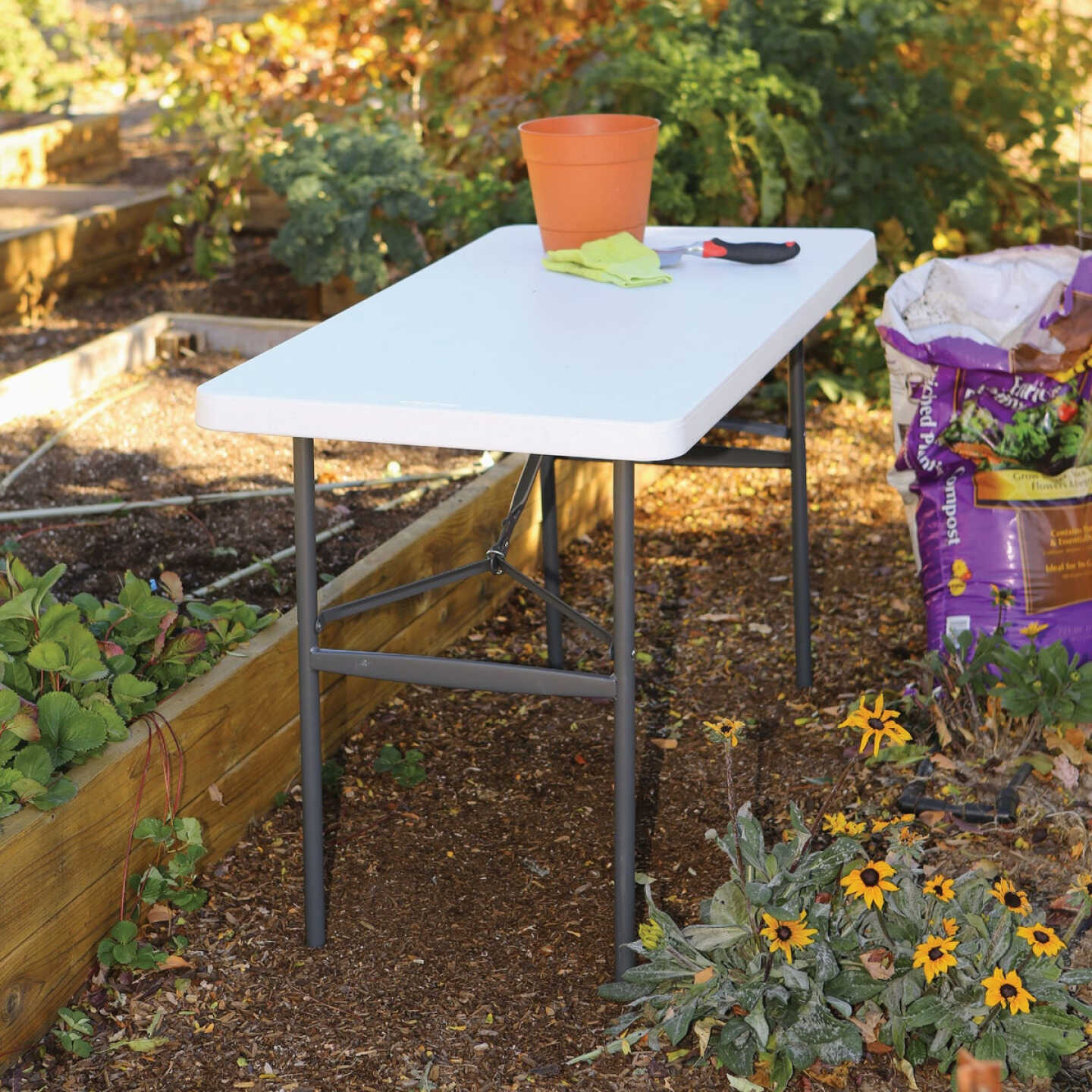 Lifetime 4 Ft. x 24 In. White Granite Light Commercial Folding Table Image 3