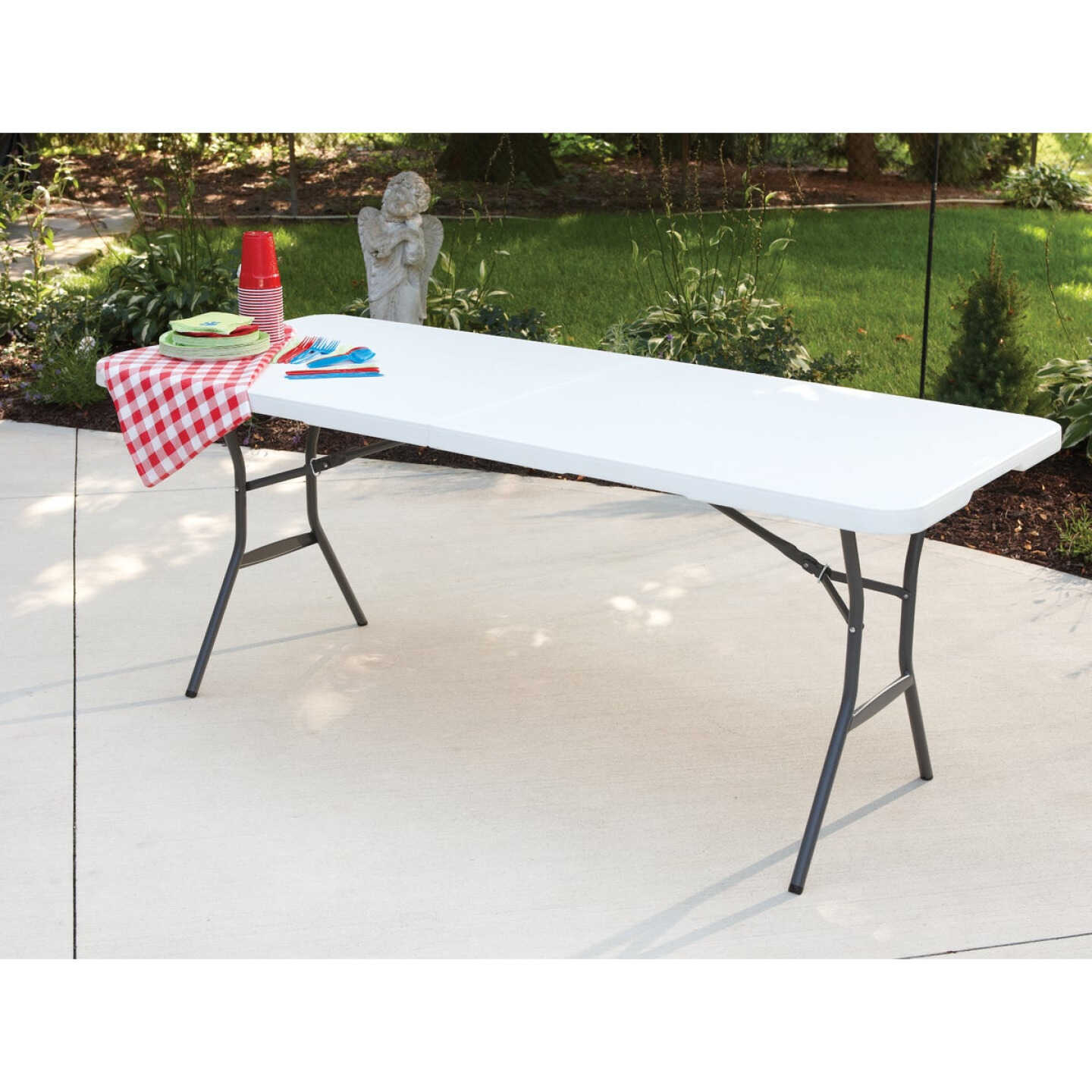 Lifetime 6 Ft. x 30 In. White Granite Light Commercial Fold-In-Half Table Image 3