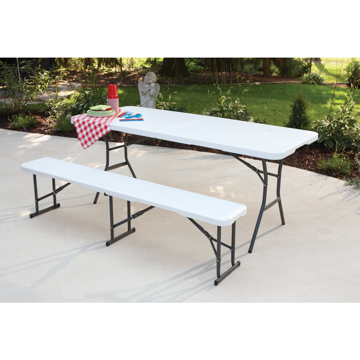 Lifetime 6 Ft. x 30 In. White Granite Light Commercial Fold-In-Half Table Image 4