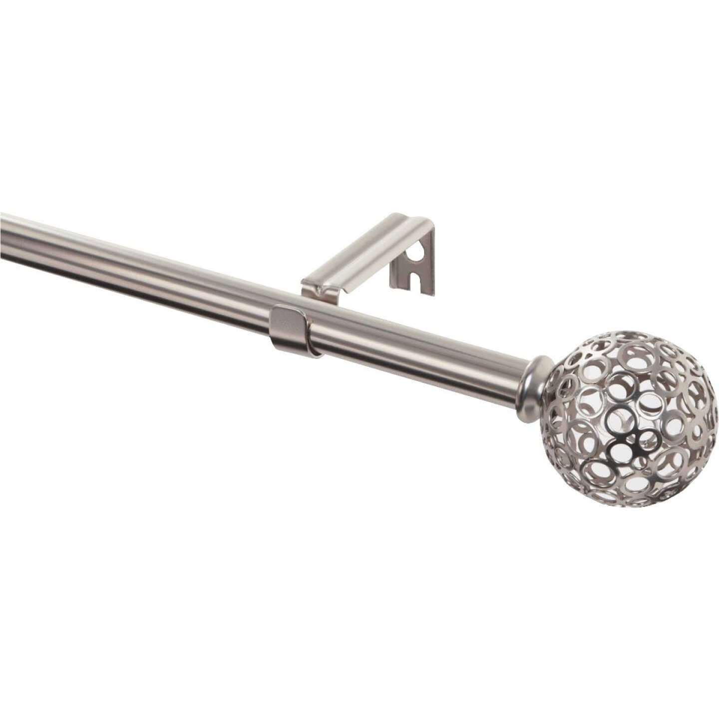 Levolor Sphere 66 In. To 120 In. 3/4 In. Single Curtain Rod, Satin Nickel Image 1