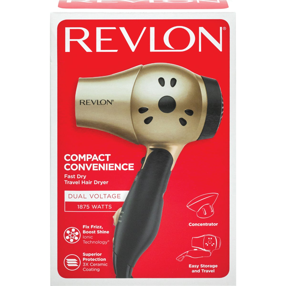 Revlon Perfect Heat 1875W Gold/Black 2 Heat Folding Hair Dryer Image 2