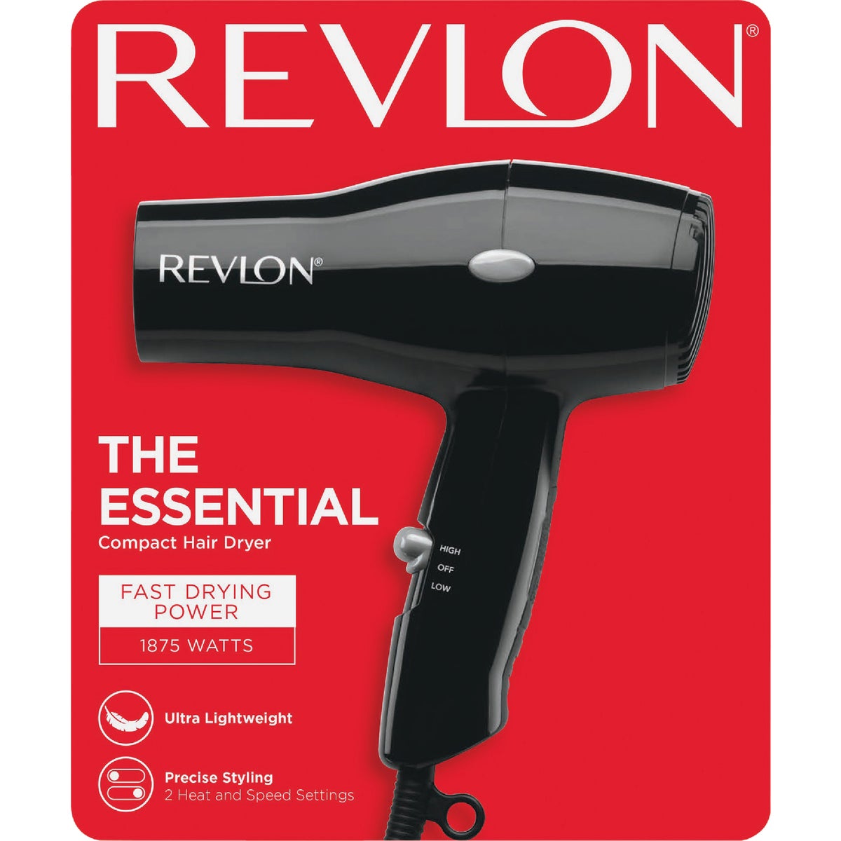 Revlon Essentials 1875W Black 2 Heat Compact Hair Dryer Image 2