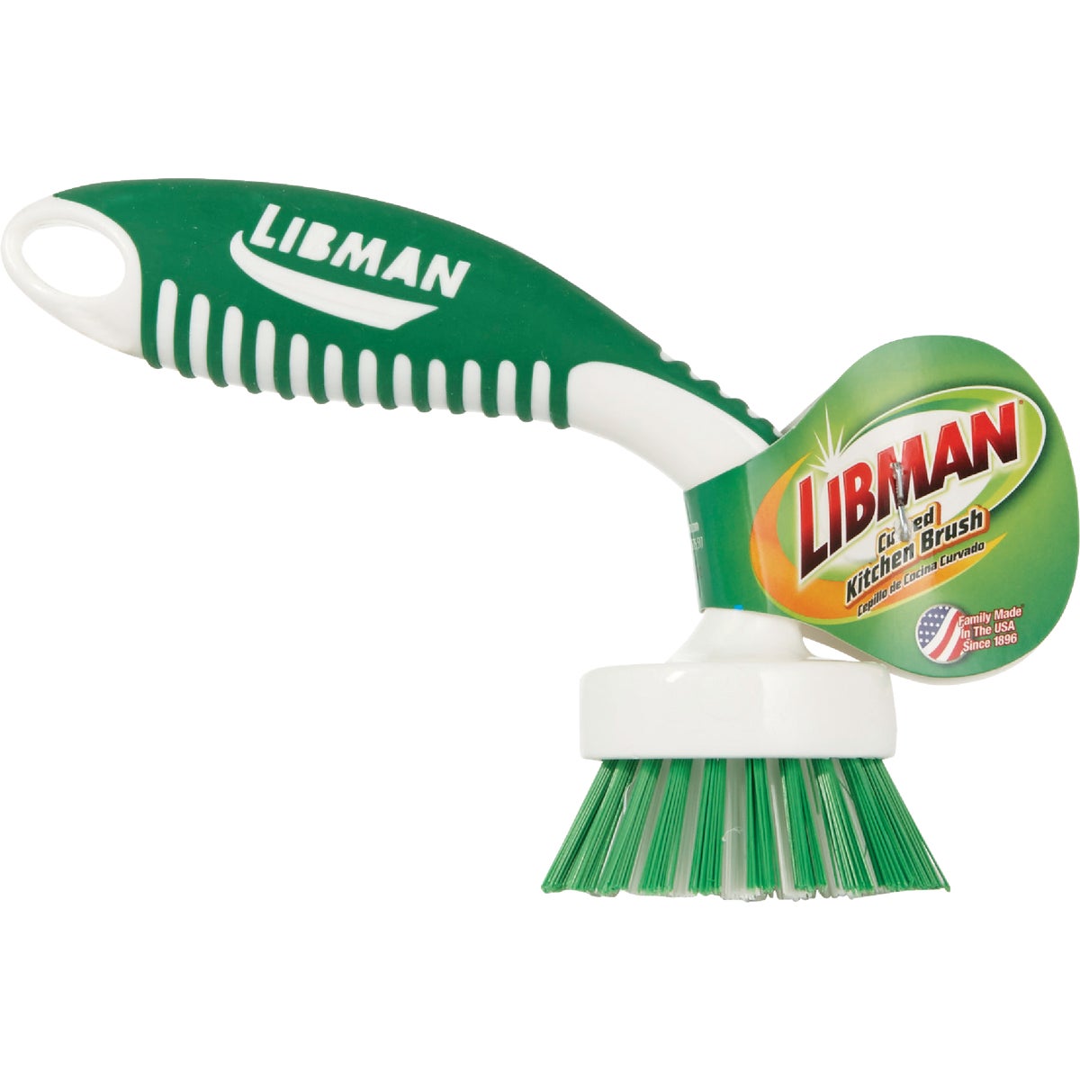 Libman White & Green Polymer 8 In. Ergonomic Rubber Grip Dish Brush Image 2