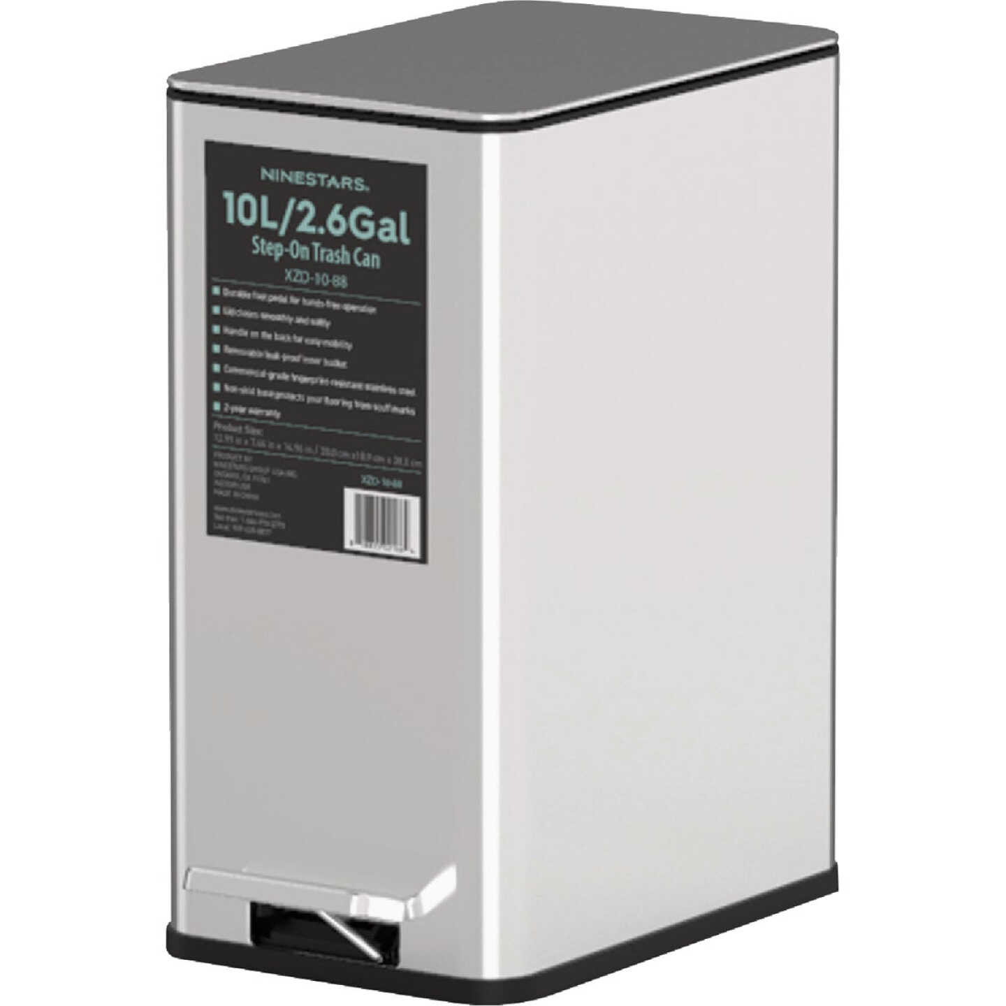 Ninestars 2.6 Gal. Slim Brushed Stainless Steel Pedal Trash Can Image 6