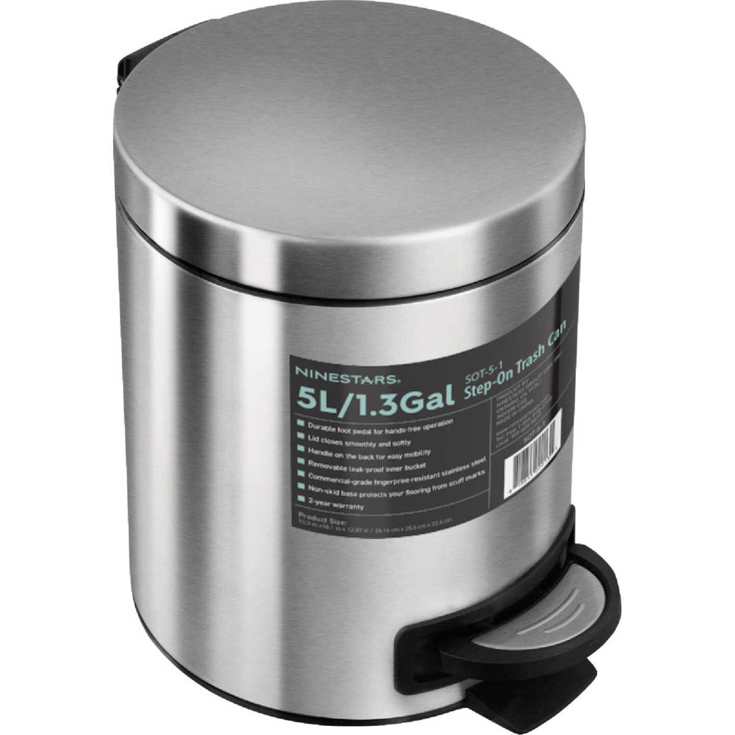 Ninestars 1.3 Gal. Foot Pedal Round Trash Can Image 6