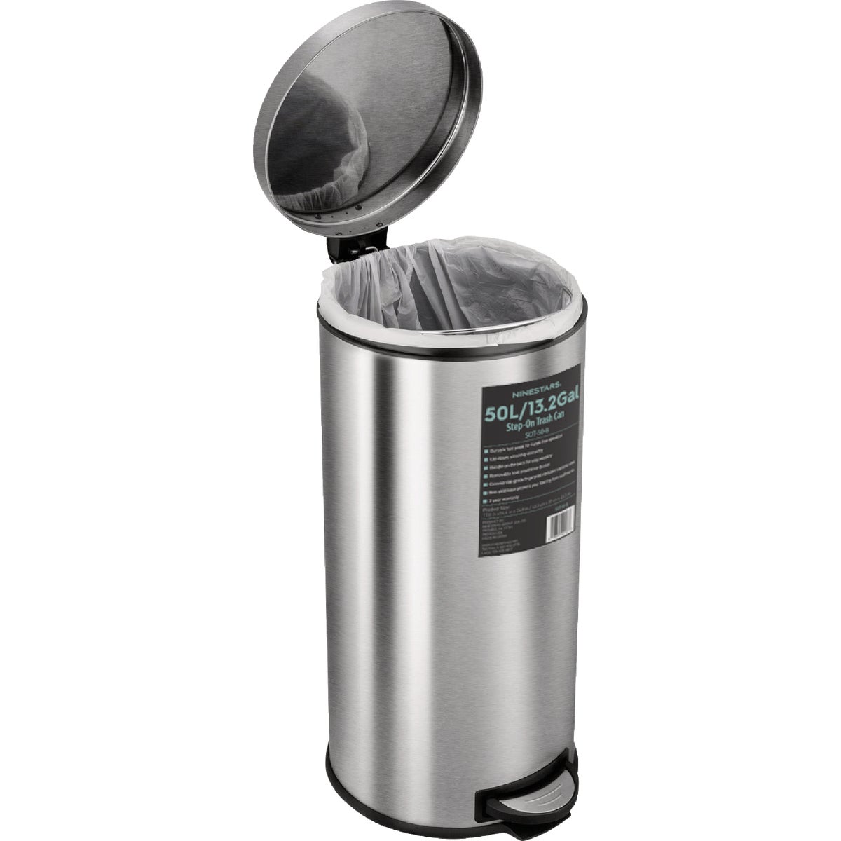 Ninestars 8 Gal. Foot Pedal Round Trash Can Image 5