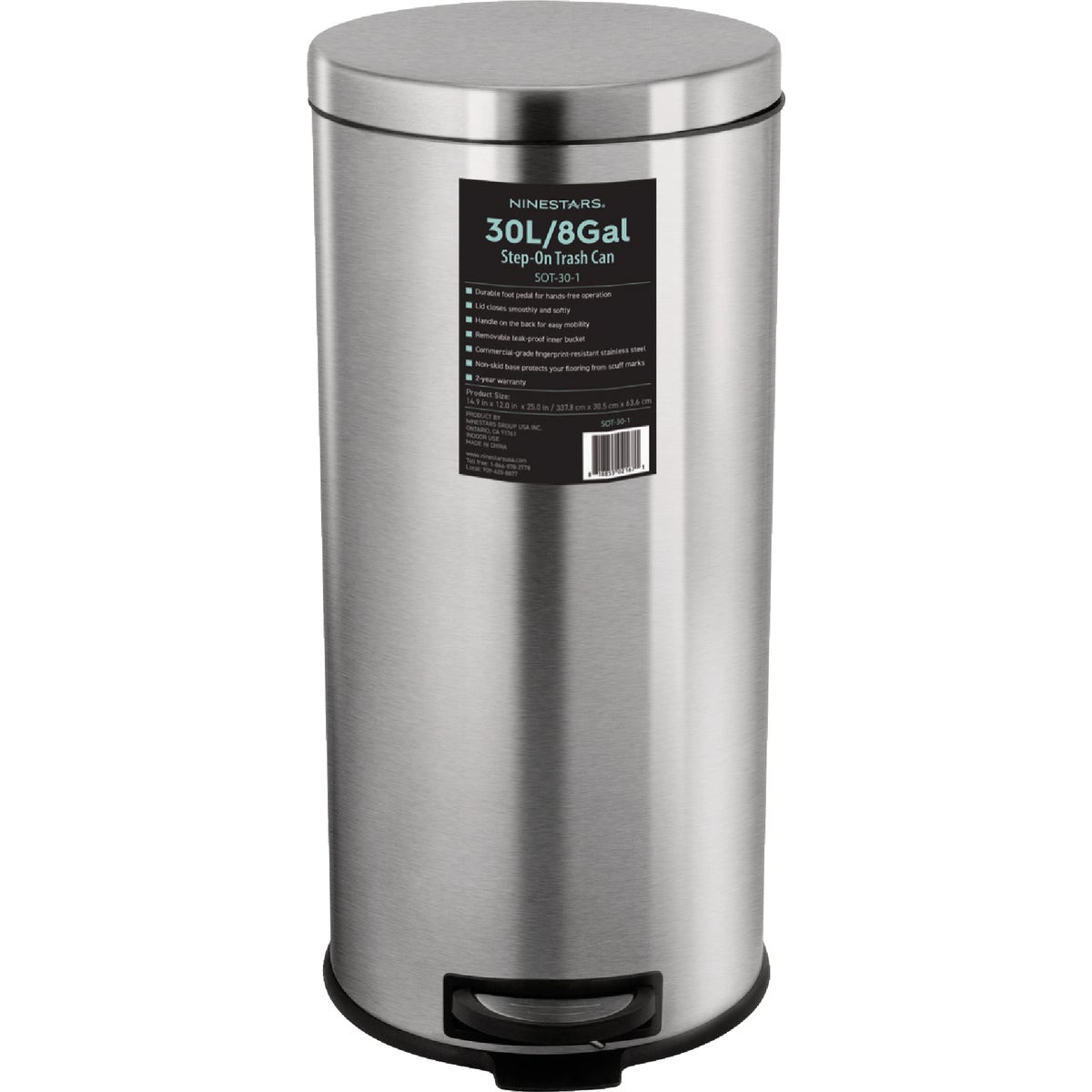 Ninestars 8 Gal. Foot Pedal Round Trash Can