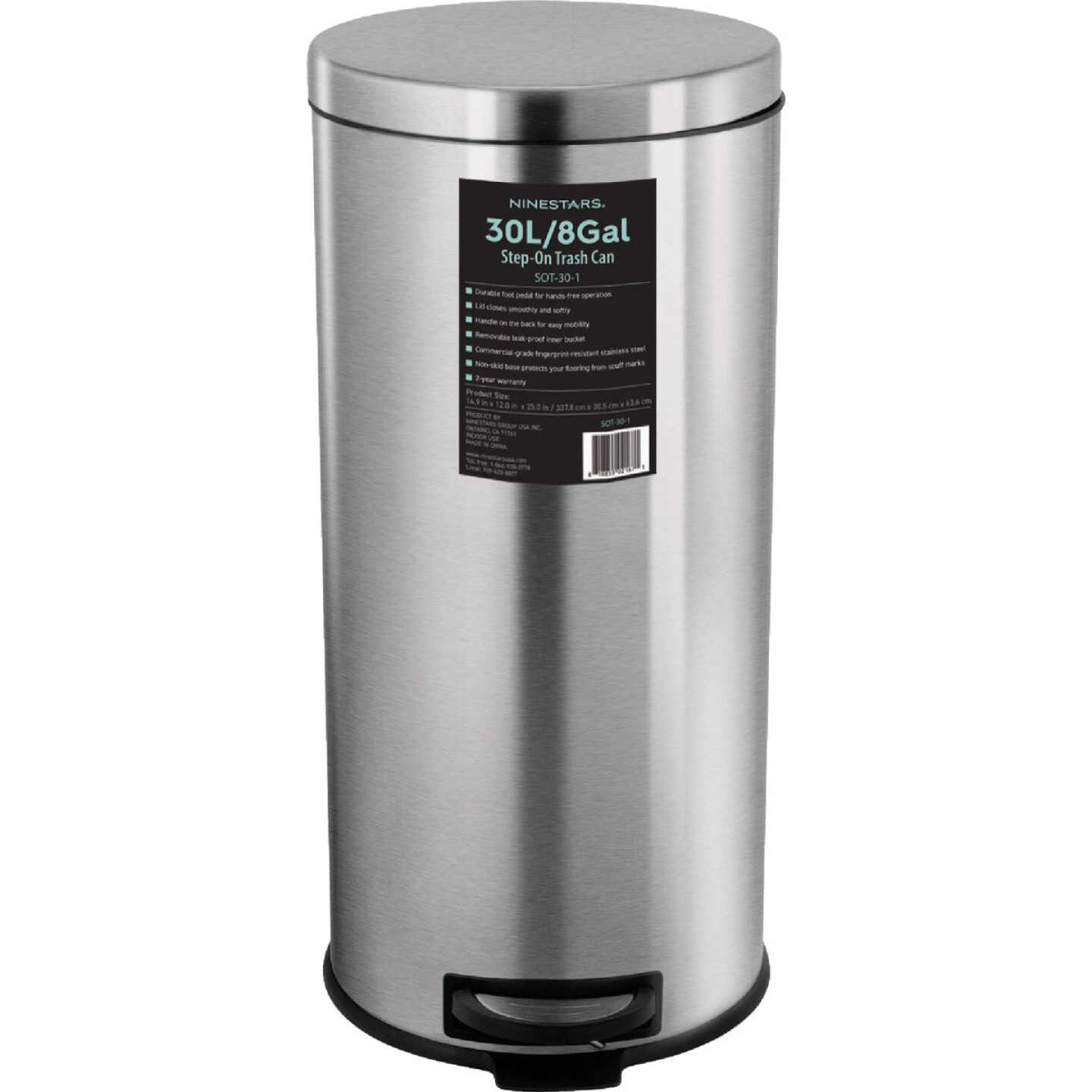 Ninestars 8 Gal. Foot Pedal Round Trash Can Image 1