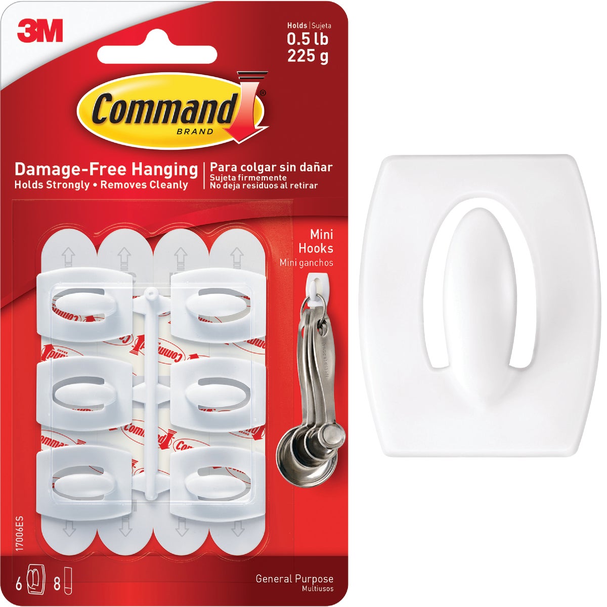 Command Mini Hooks, White, 6 Hooks, 8 Strips Image 1