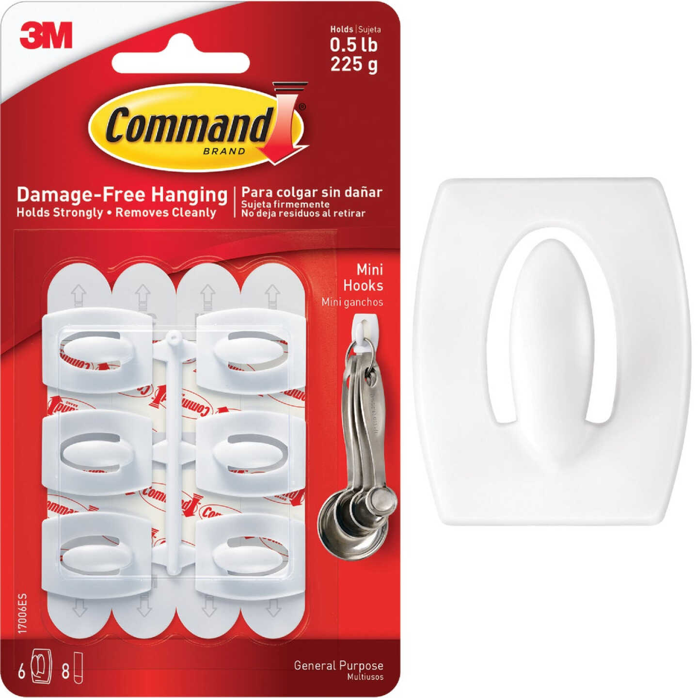 Command Mini Hooks, White, 6 Hooks, 8 Strips Image 1