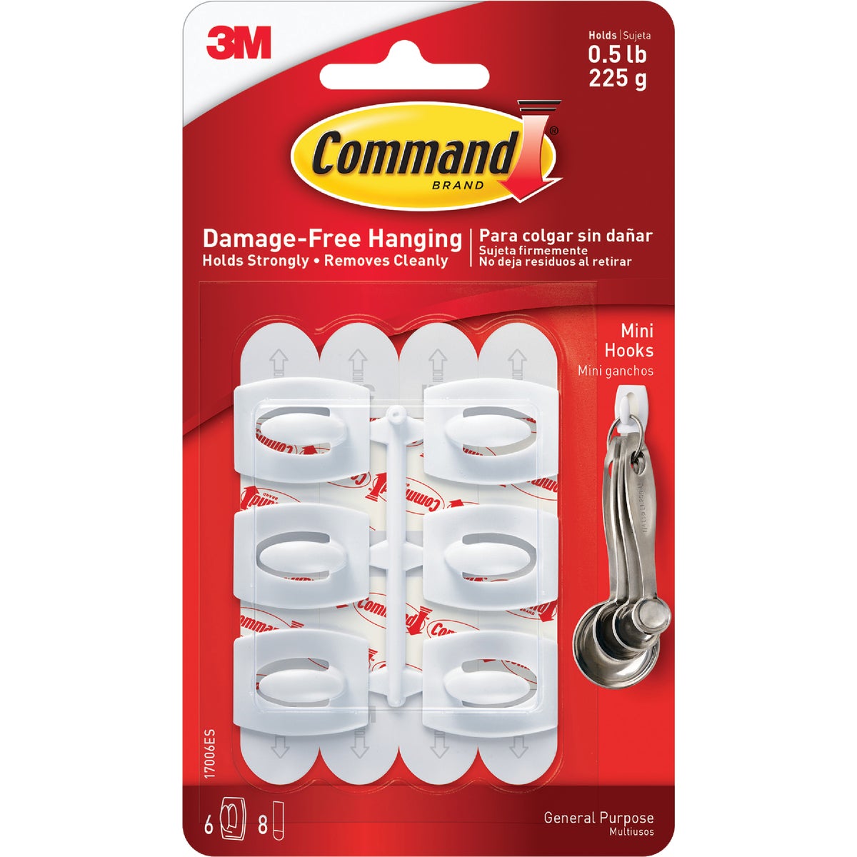 Command Mini Hooks, White, 6 Hooks, 8 Strips Image 2