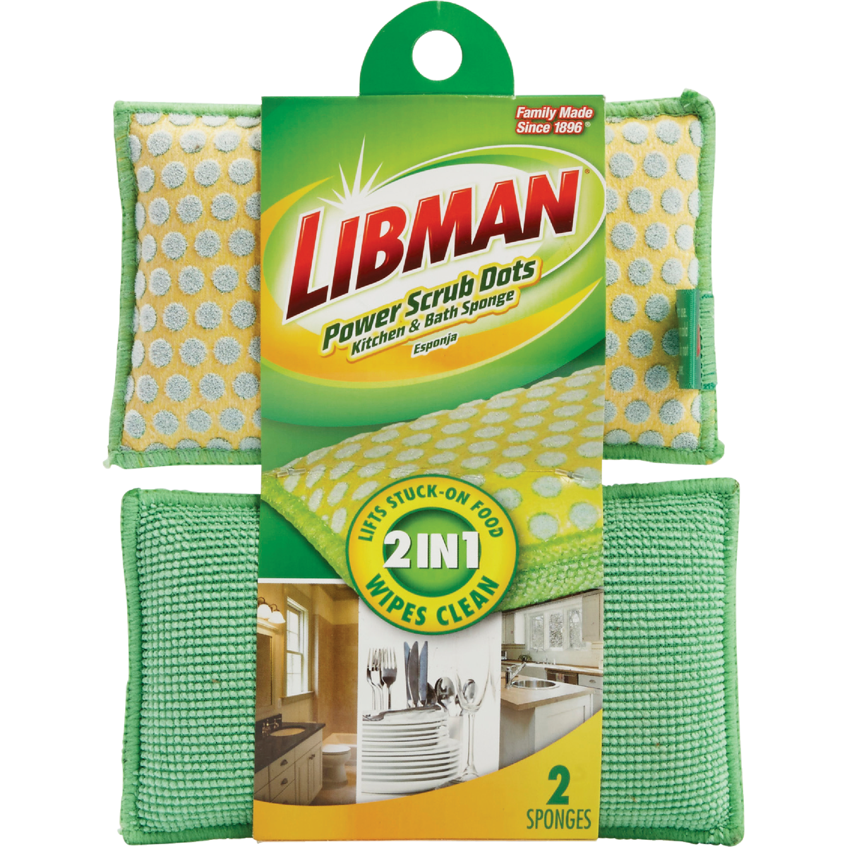 Libman 5 In. x 3 In. Yellow & Green  Kitchen & Bath StayFresh Sponge (2-Count) Image 2