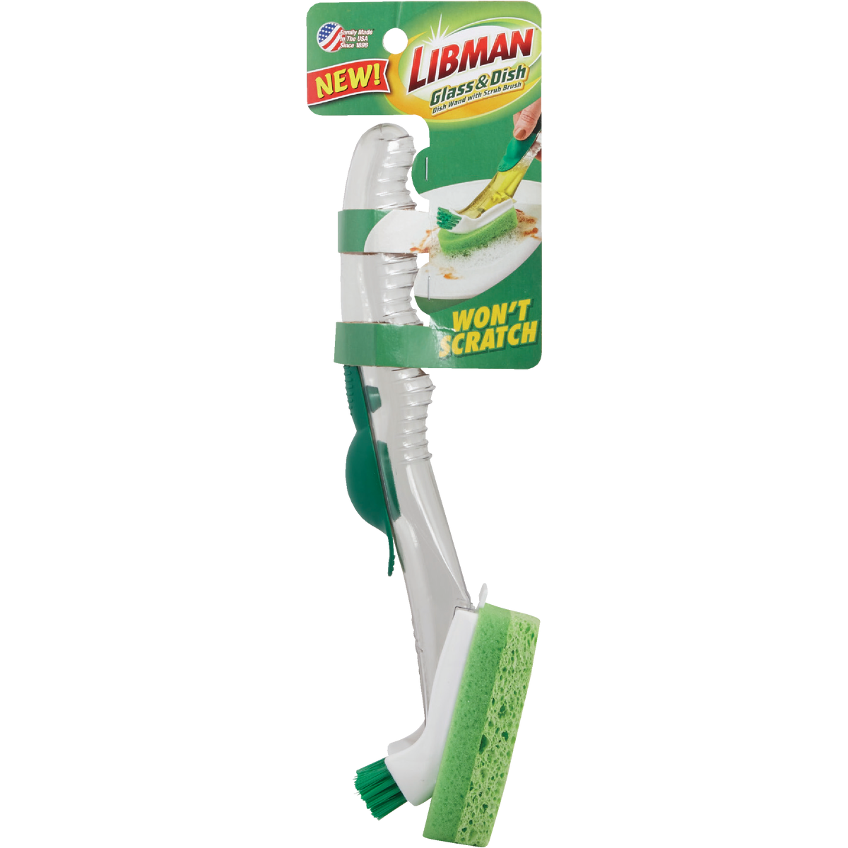 Libman Green & White Glass & Dish Wand with Scrub Brush Image 2