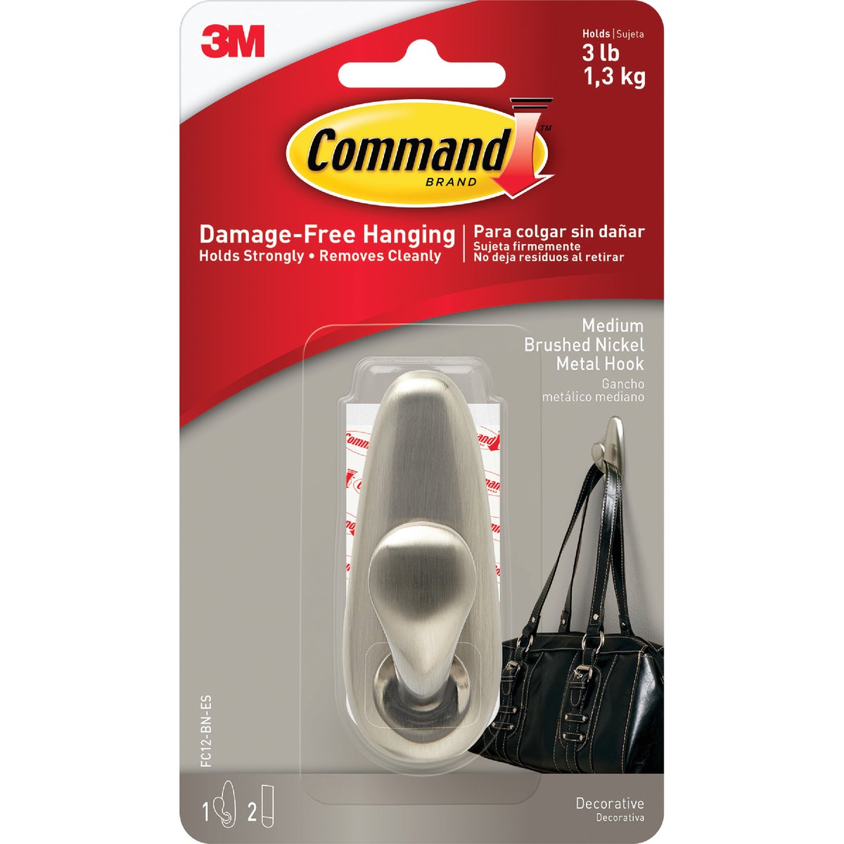 Command Medium Forever Classic Hook, Brushed Nickel, 1 Hook, 2 Strips Image 2