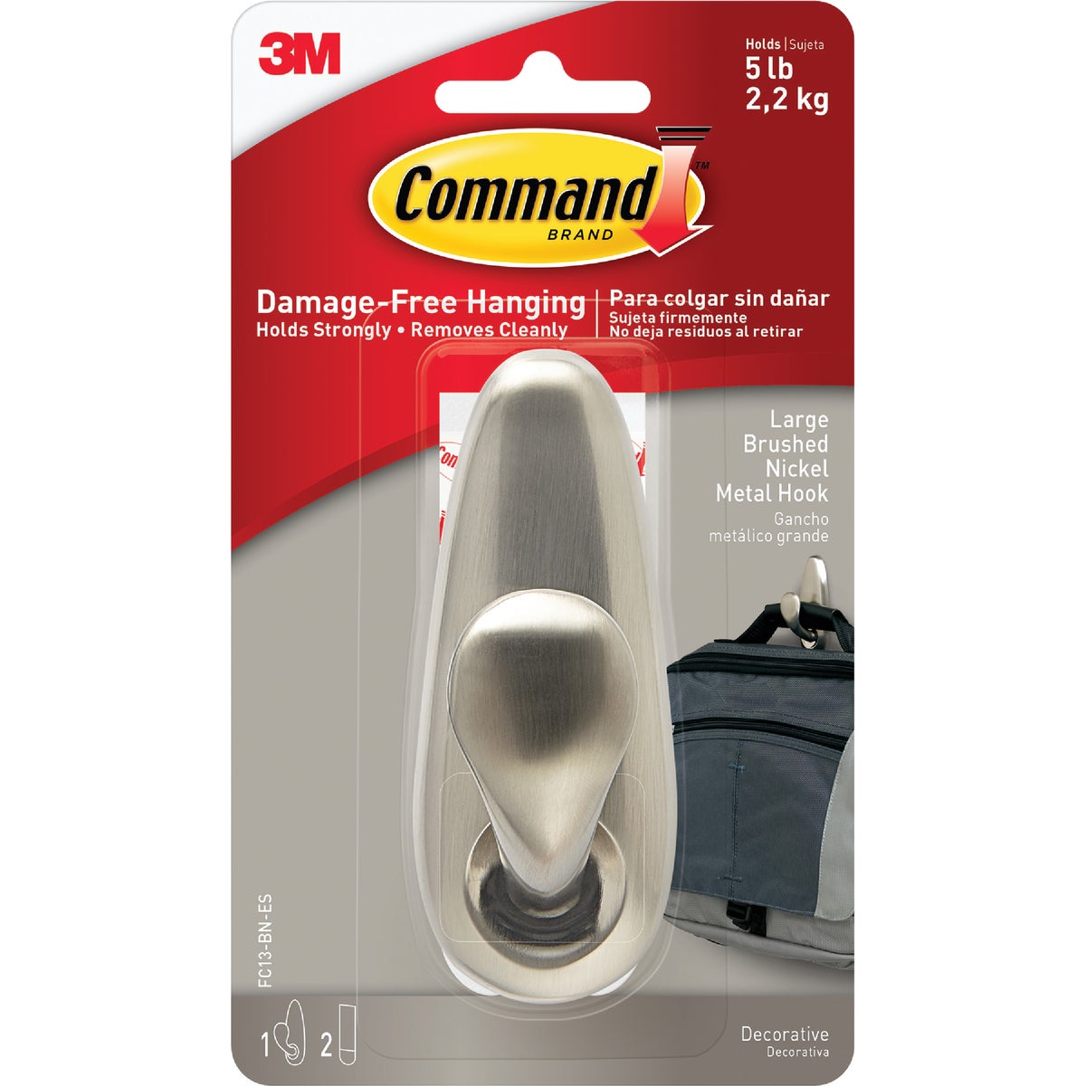 Command Large Forever Classic Hook, Brushed Nickel, 1 Hook, 2 Strips Image 2