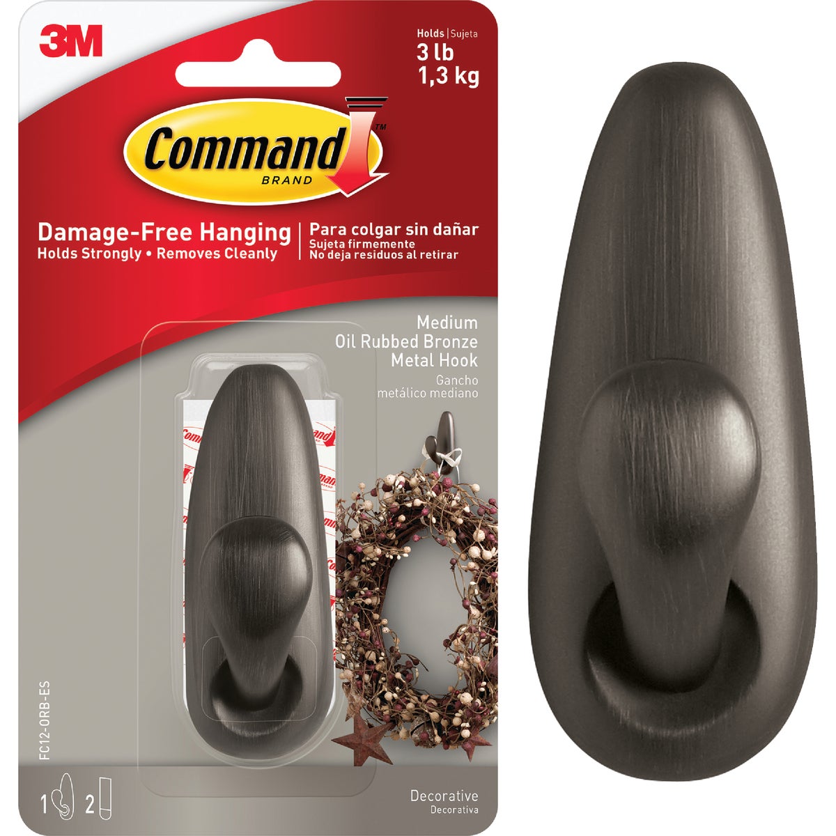 Command Medium Forever Classic Hook, Oil Rubbed Bronze, 1 Hook, 2 Strips Image 1