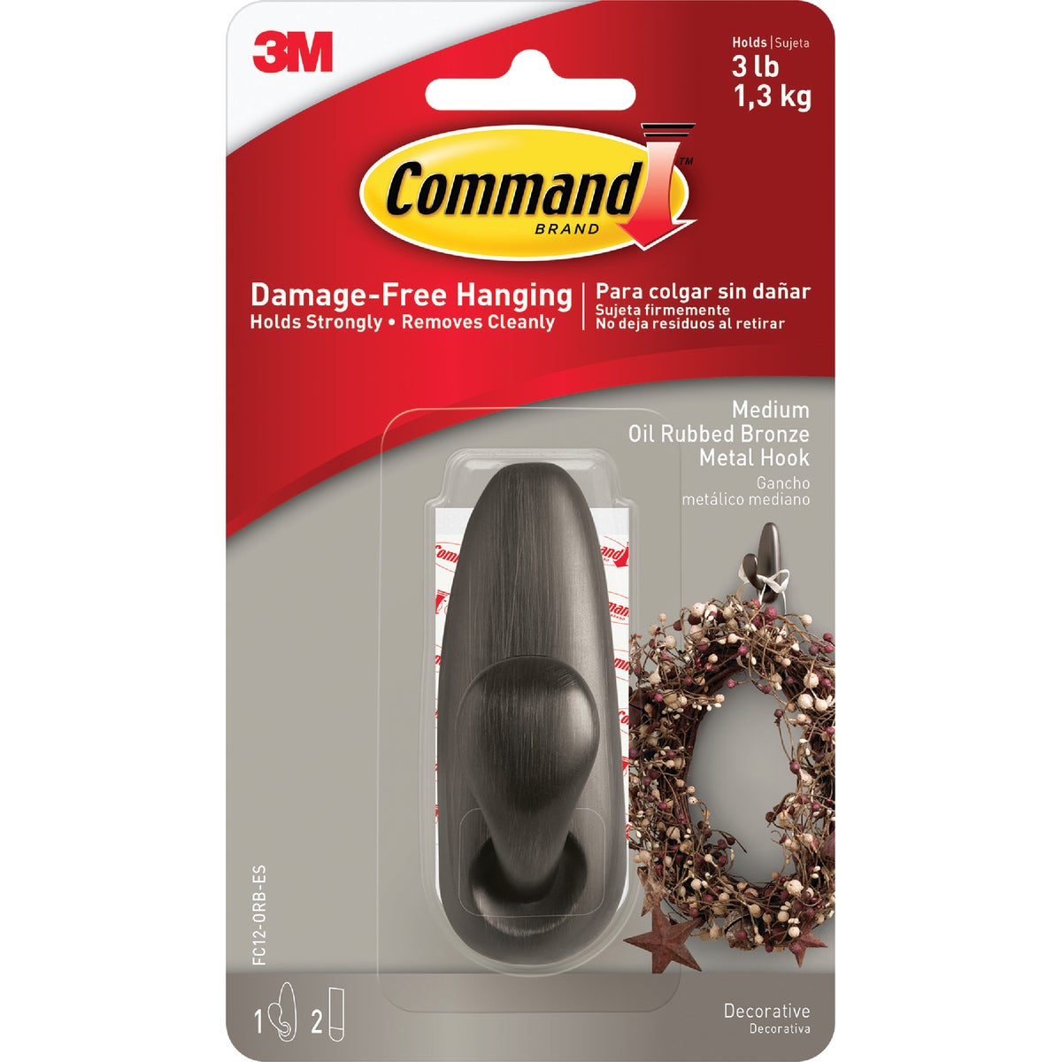 Command Medium Forever Classic Hook, Oil Rubbed Bronze, 1 Hook, 2 Strips Image 2