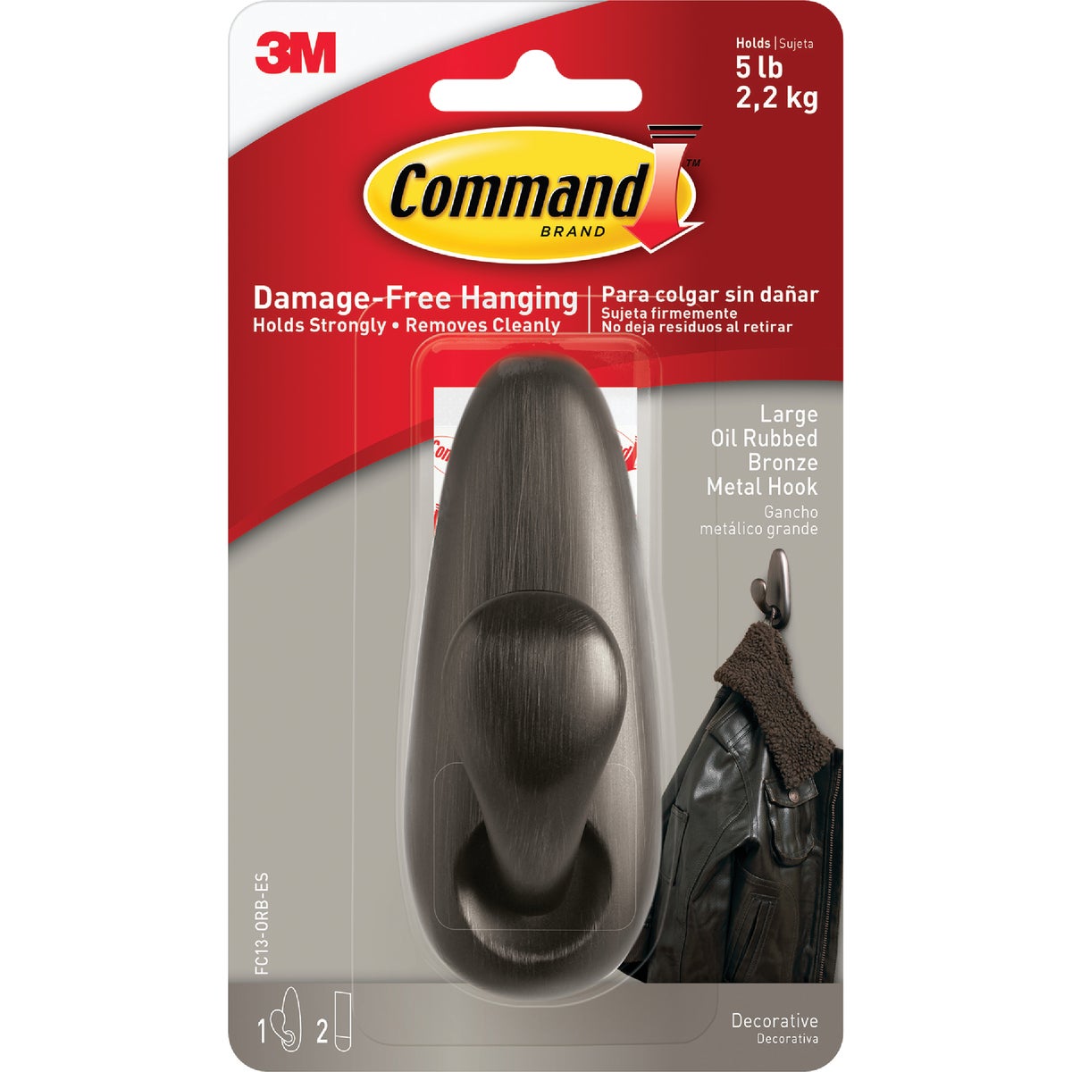 Command Large Forever Classic Hook, Oil Rubbed Bronze, 1 Hook, 2 Strips Image 2