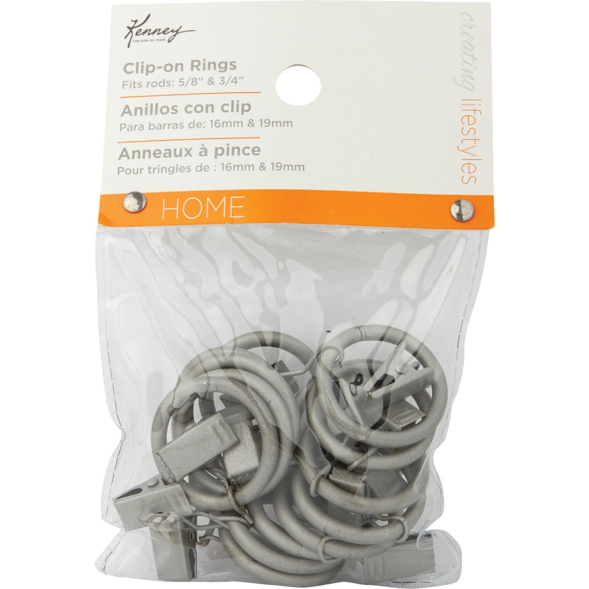 Kenney 5/8 In. To 3/4 In. Clip Curtain Ring, Pewter (14-Pack) Image 2