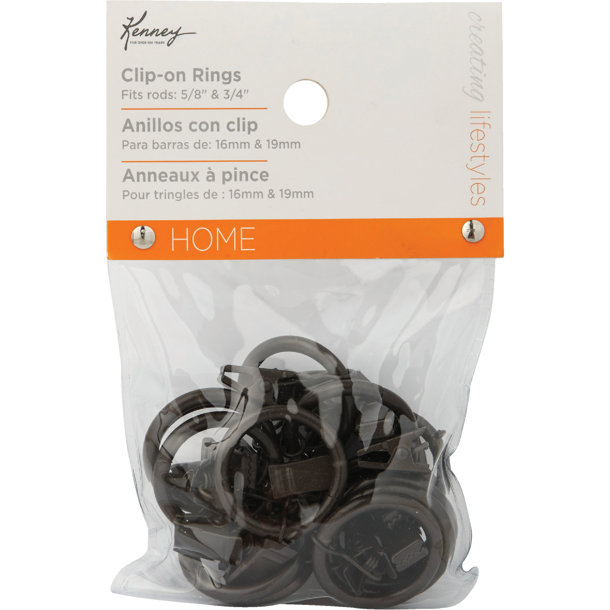 Kenney 5/8 In. To 3/4 In. Clip Curtain Ring, Brown (14-Pack) Image 2