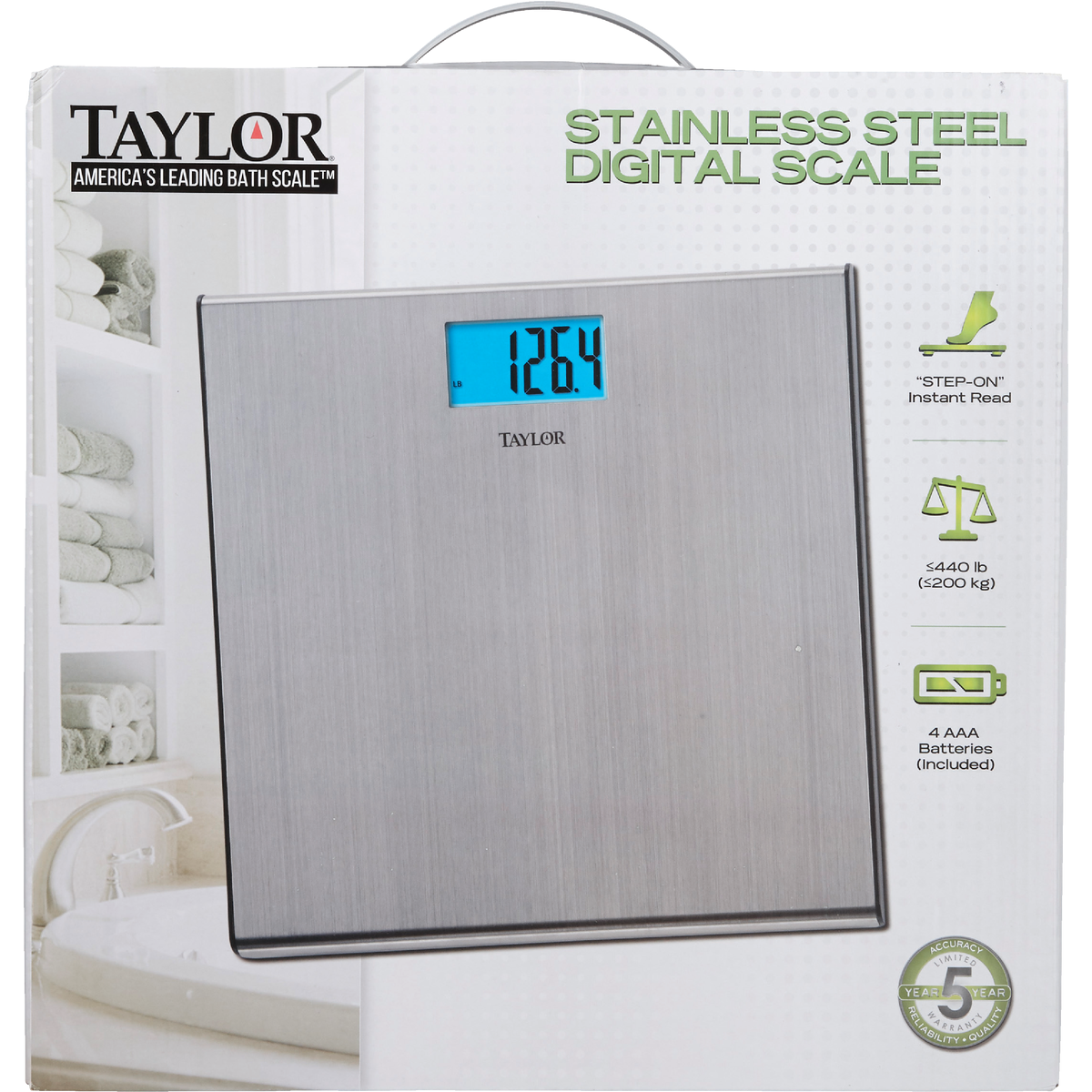 Taylor Digital 440 Lb. Stainless Steel Bath Scale, Silver Image 2