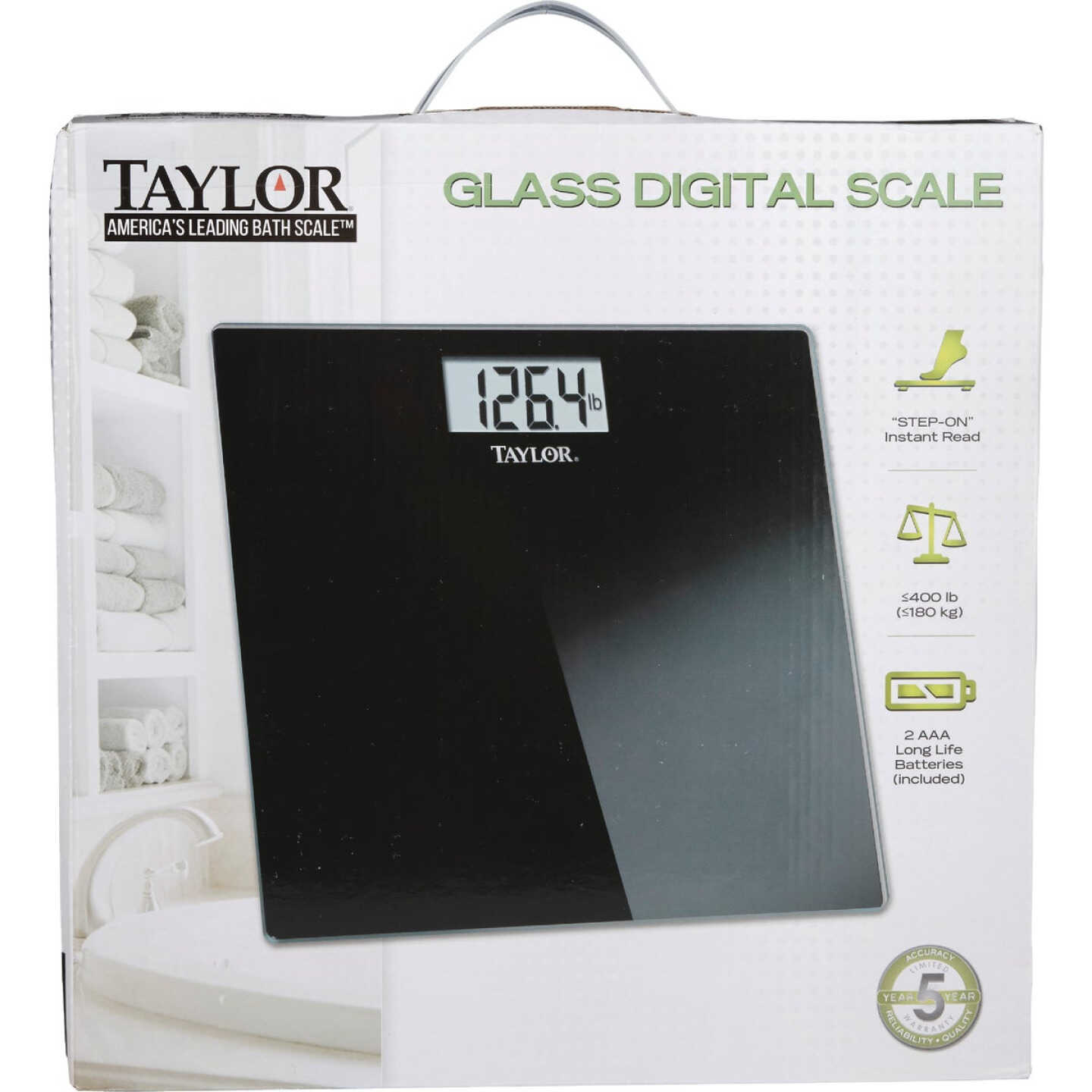 Taylor Digital 400 Lb. Glass Bath Scale, Black Image 2
