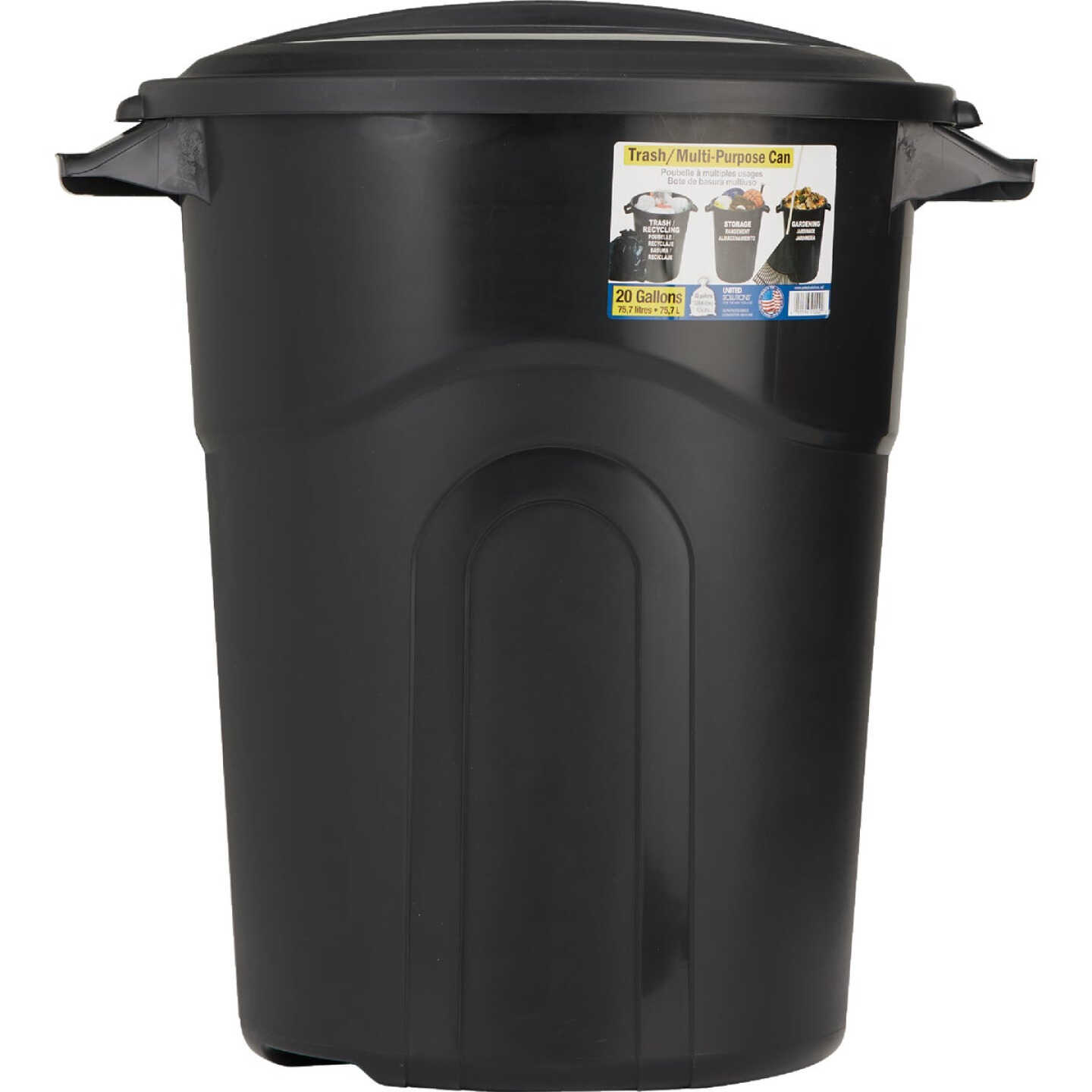 United Solutions Rough & Rugged 20 Gal. Black Trash Can with Lid Image 2