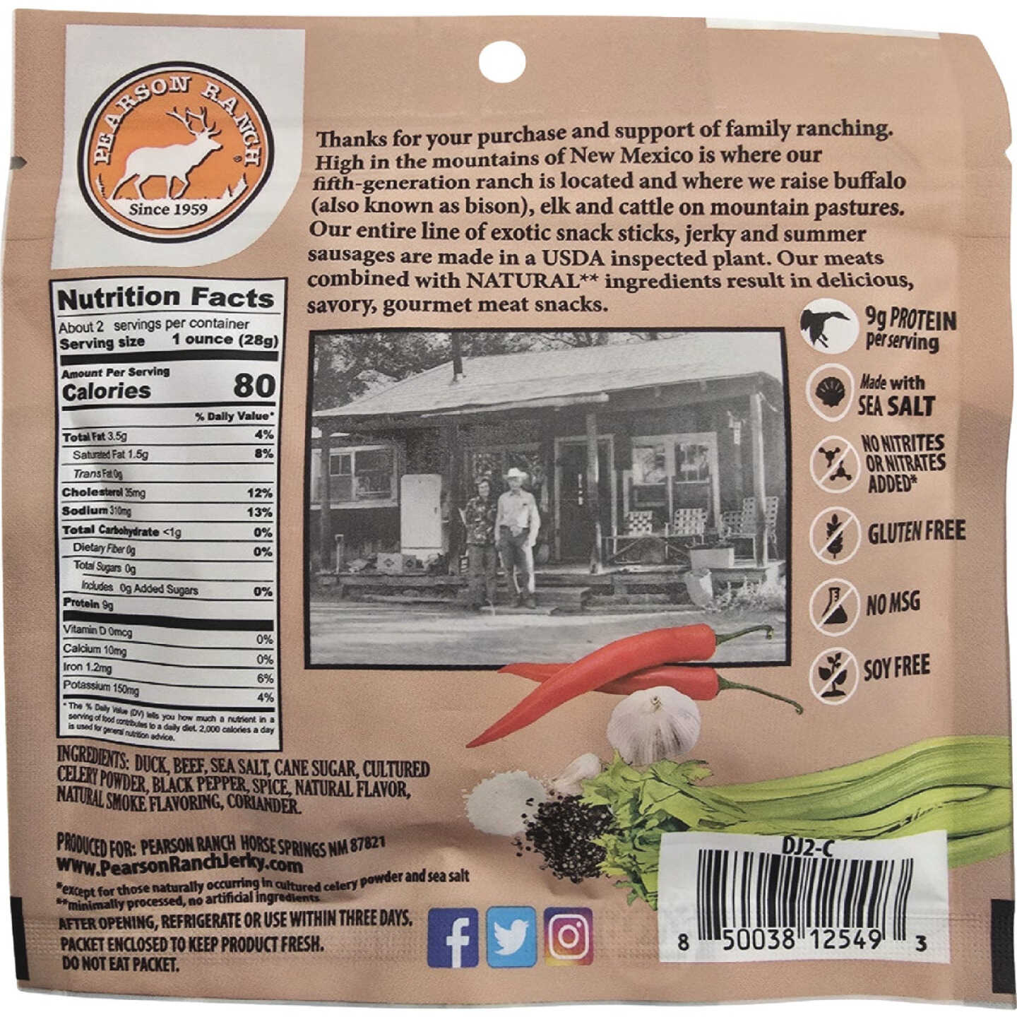 Pearson Ranch Jerky 2.1 Oz. Duck Hickory Smoked Jerky Image 2