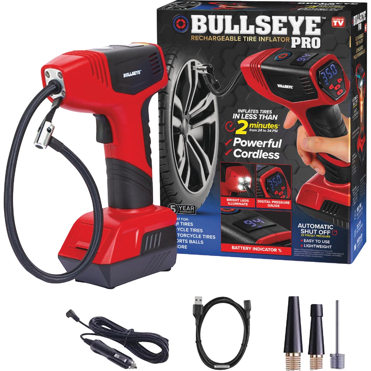 Bullseye Pro Rechargeable Tire Inflator