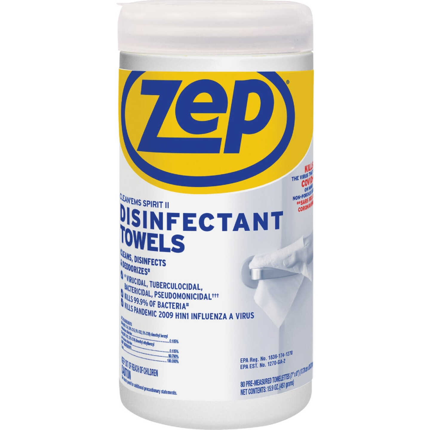 Zep Clean'ems Spirit II Disinfectant Towelettes (80-Count) Image 1
