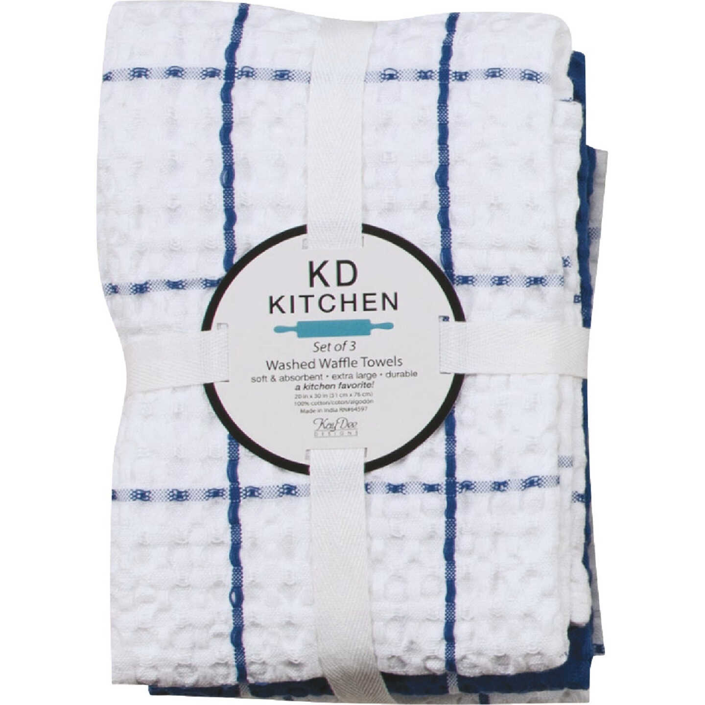 Kay Dee Designs True Blue Waffle Kitchen Towel (3-Pack) Image 1