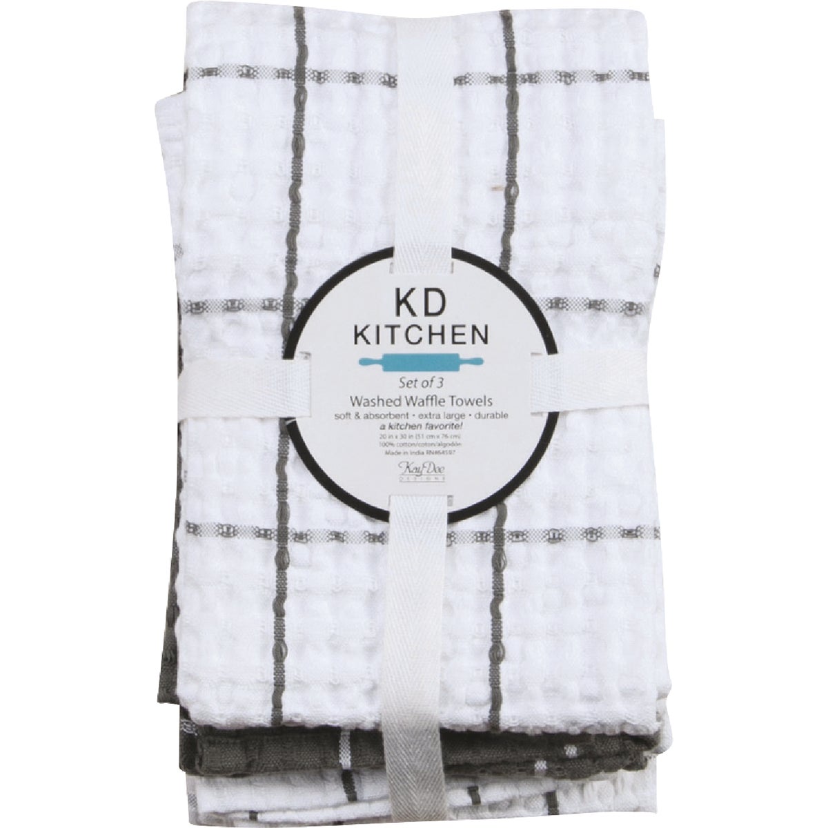 Kay Dee Designs Graphite Waffle Kitchen Towel (3-Pack) Image 1
