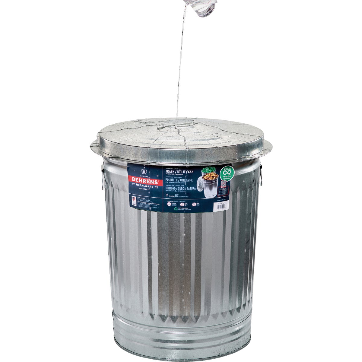 Behrens 31 Gal. Silver Trash Can with Lid Image 6