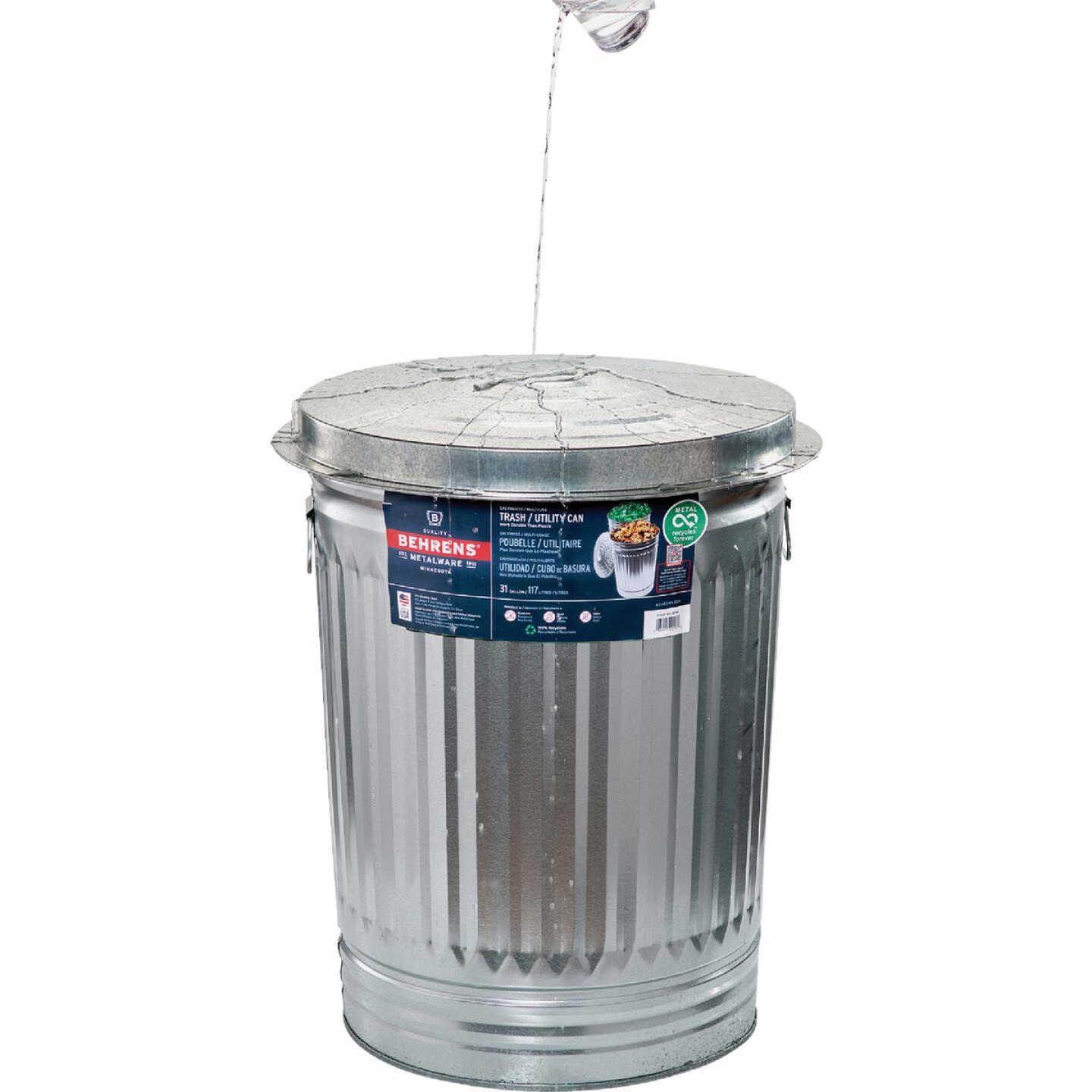 Behrens 31 Gal. Silver Trash Can with Lid Image 6