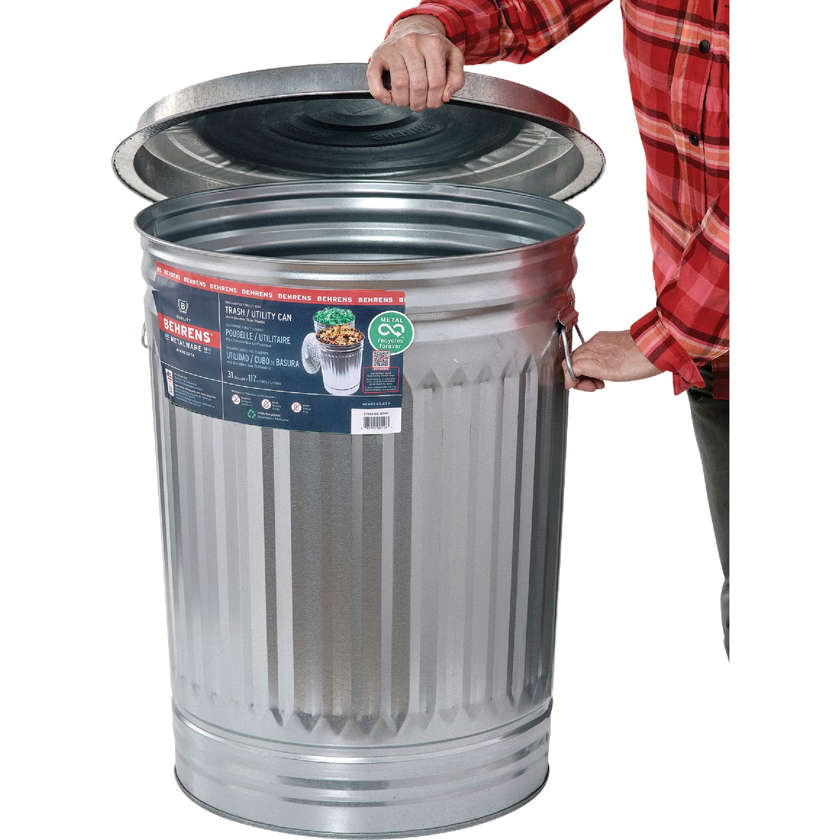 Behrens 31 Gal. Silver Trash Can with Lid Image 2