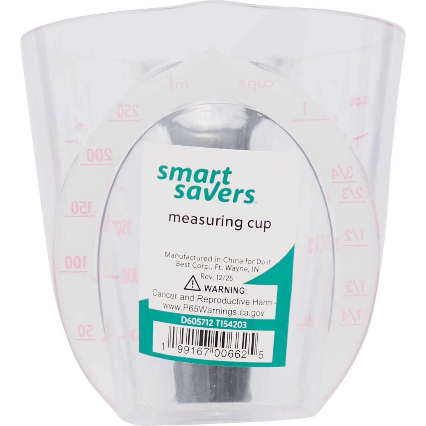 Smart Savers 1 Cup Clear Plastic Measuring Cup Image 1