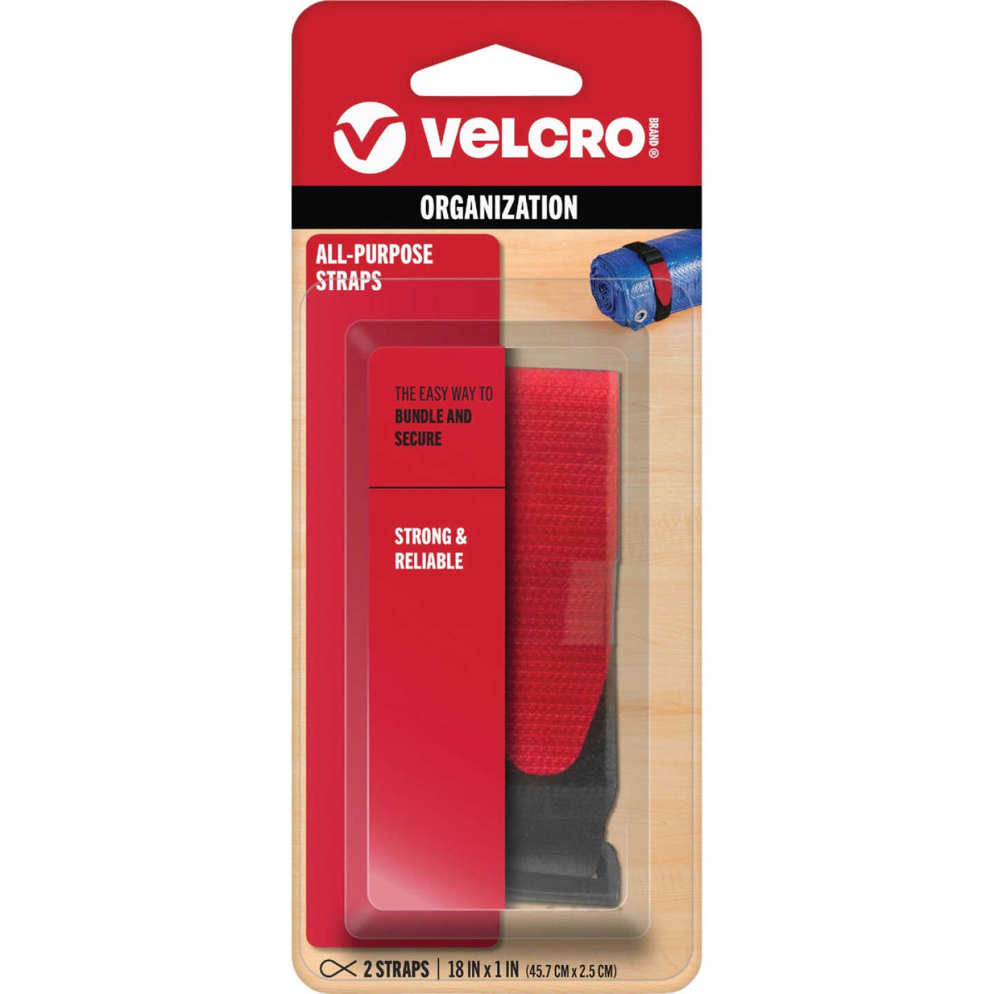 VELCRO Brand 1 In. x 18 In. Black All-Purpose Hook & Loop Strap (2 Ct.) Image 1