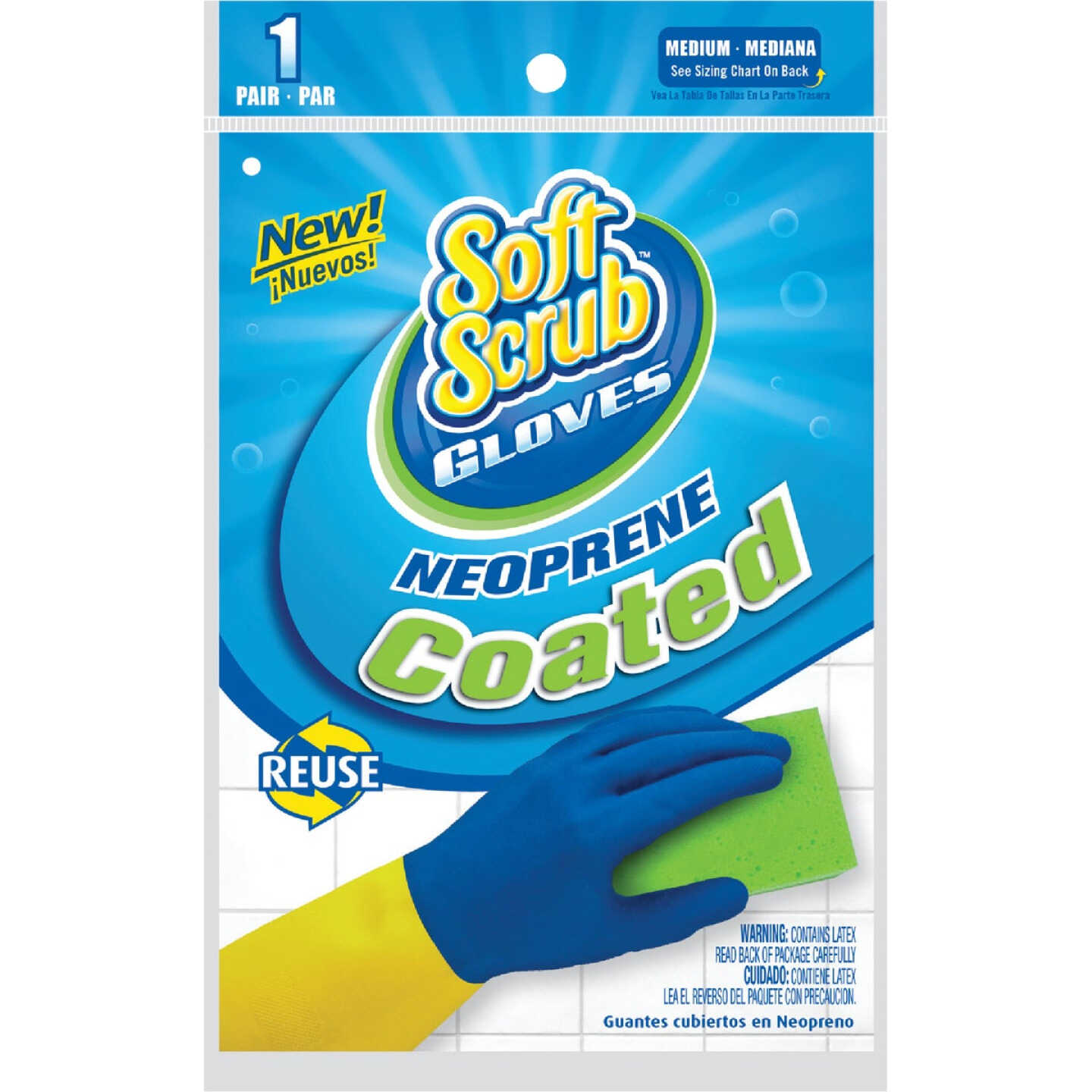 Soft Scrub Medium Neoprene Coated Latex Rubber Glove Image 1