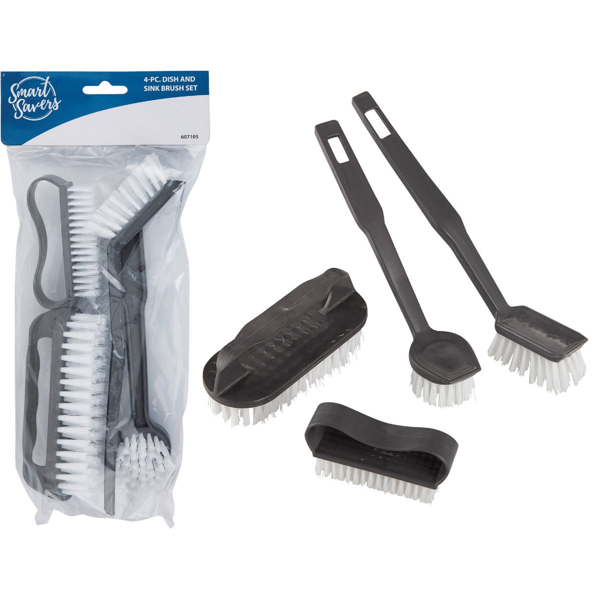 Smart Savers Blue Plastic Bristle Scrub Brush Set (4-Piece) Image 1